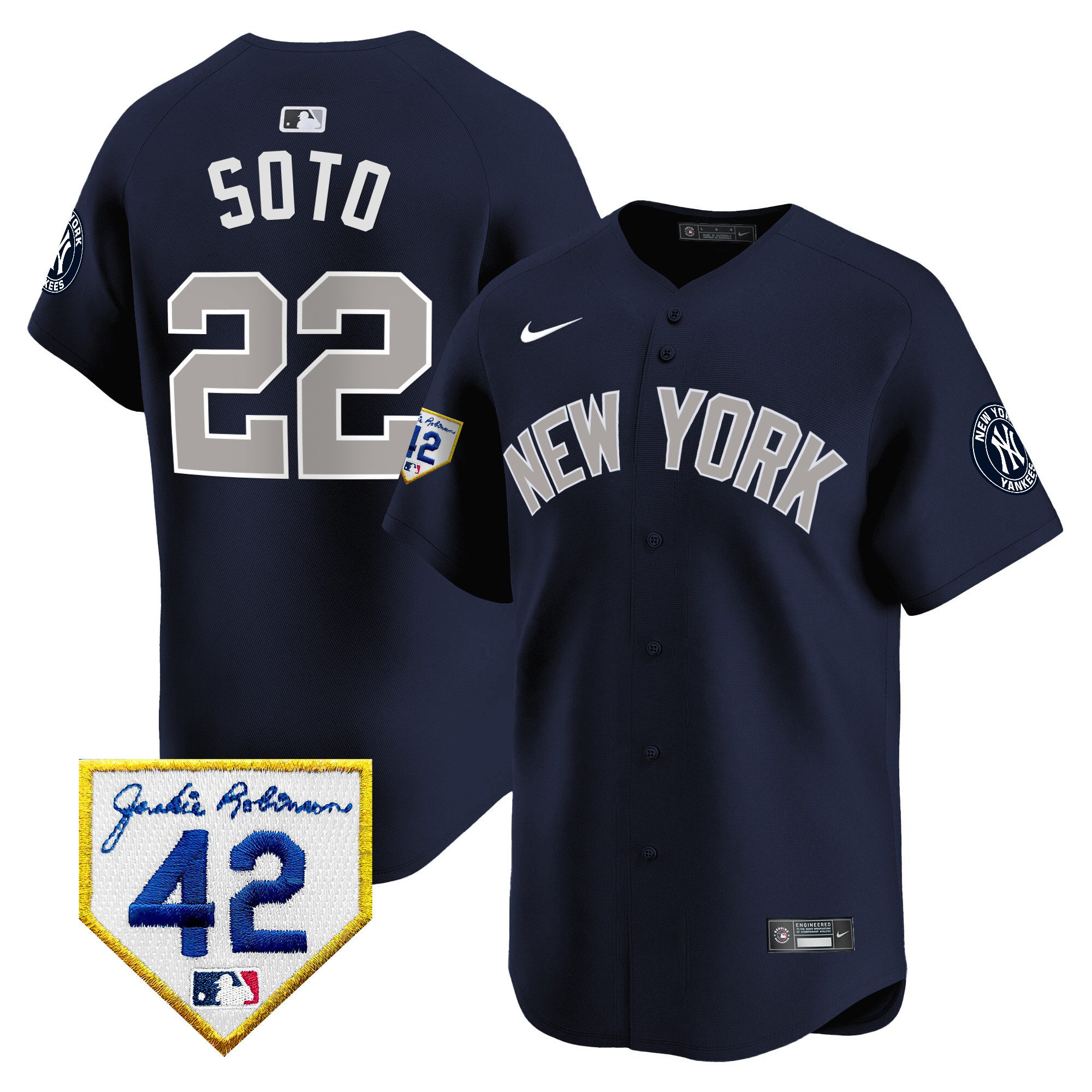 Juan Soto Men's New York Yankees 2024 Jackie Robinson Patch Vapor Premier Limited Alternate Jersey - All Stitched