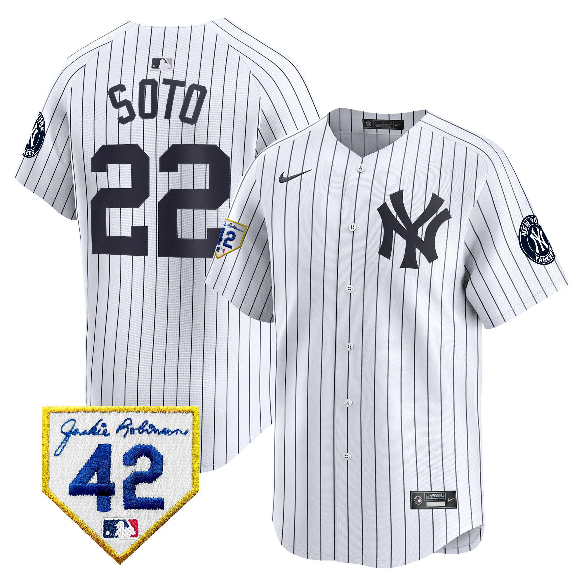 Juan Soto Men's New York Yankees 2024 Jackie Robinson Patch Vapor Premier Limited White Jersey - All Stitched