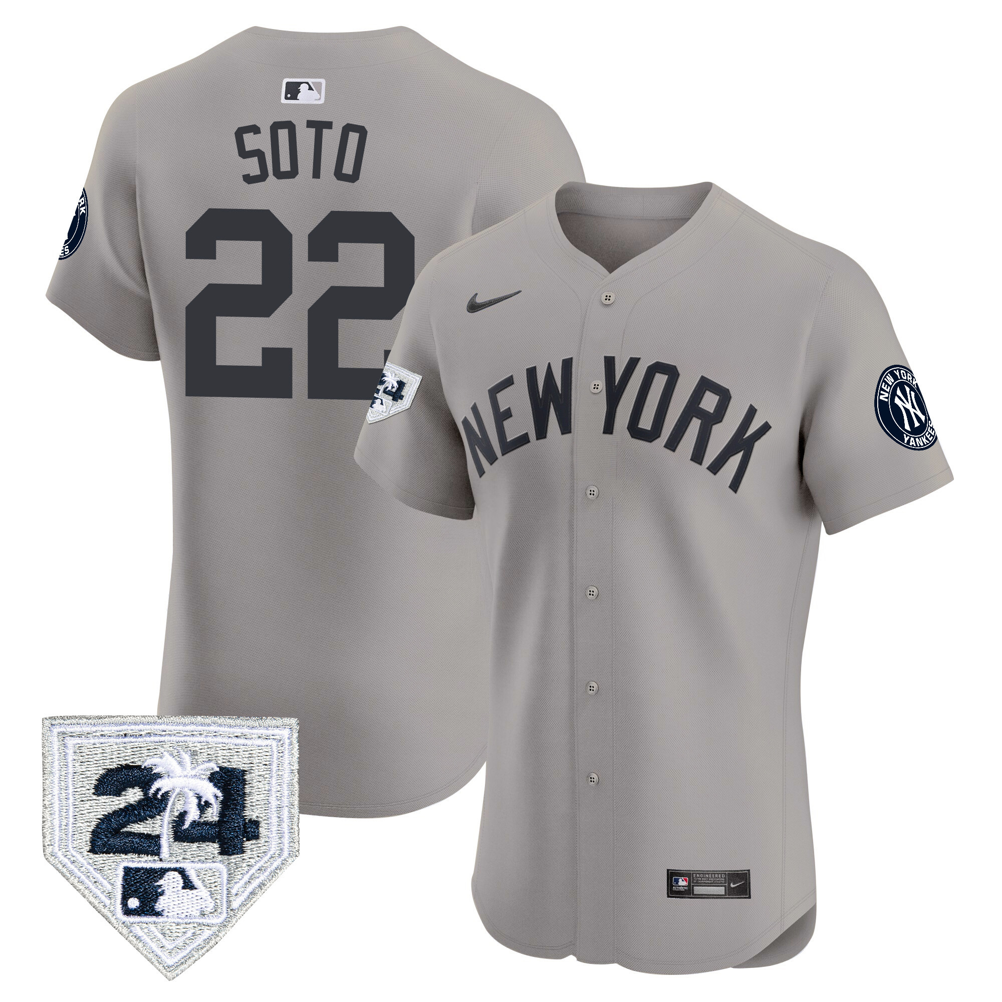 Juan Soto Men's New York Yankees 2024 Spring Training Patch Vapor Premier Elite V2 Gray Jersey - All Stitched