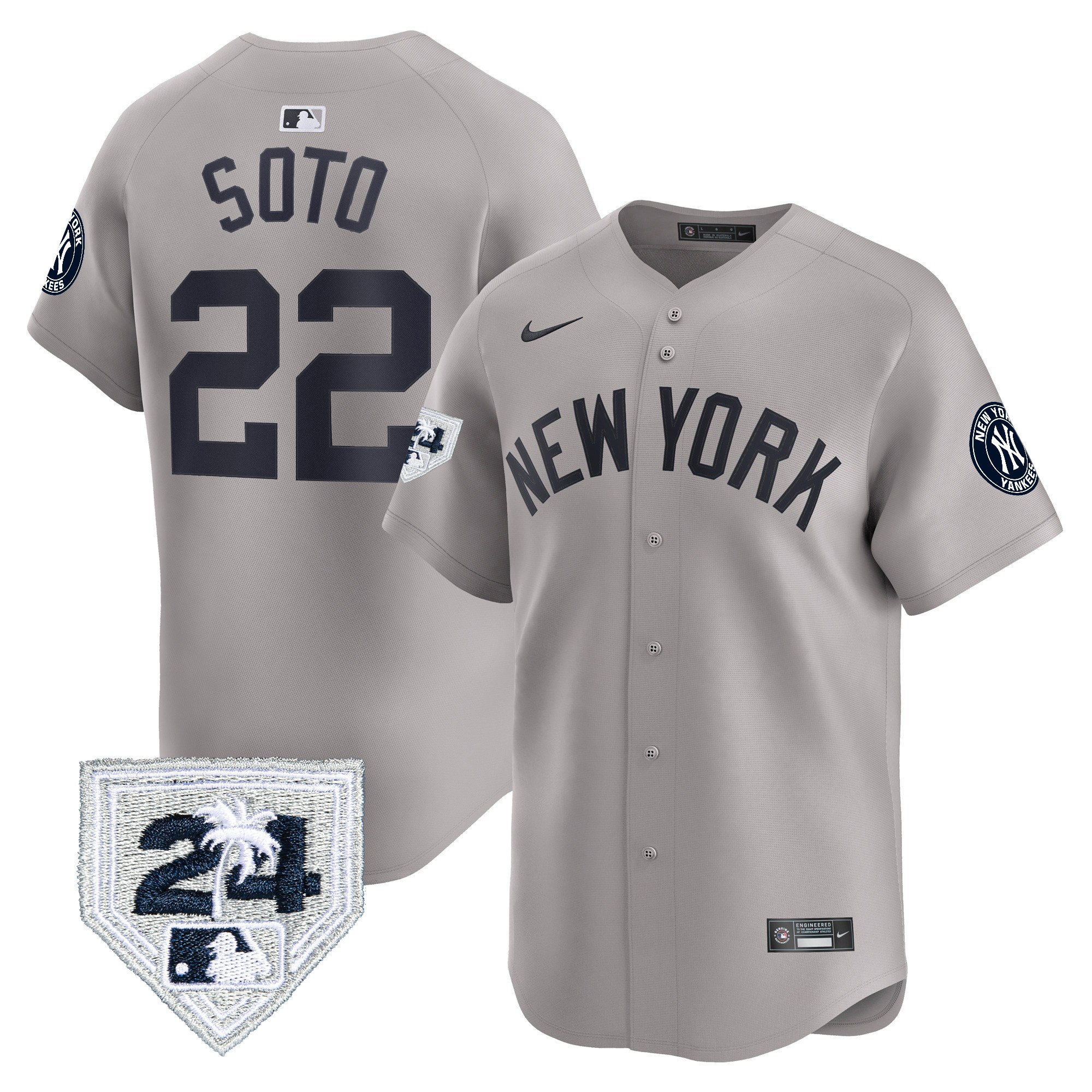 Juan Soto Men's New York Yankees 2024 Spring Training Patch Vapor Premier Limited V2 Gray Jersey - All Stitched