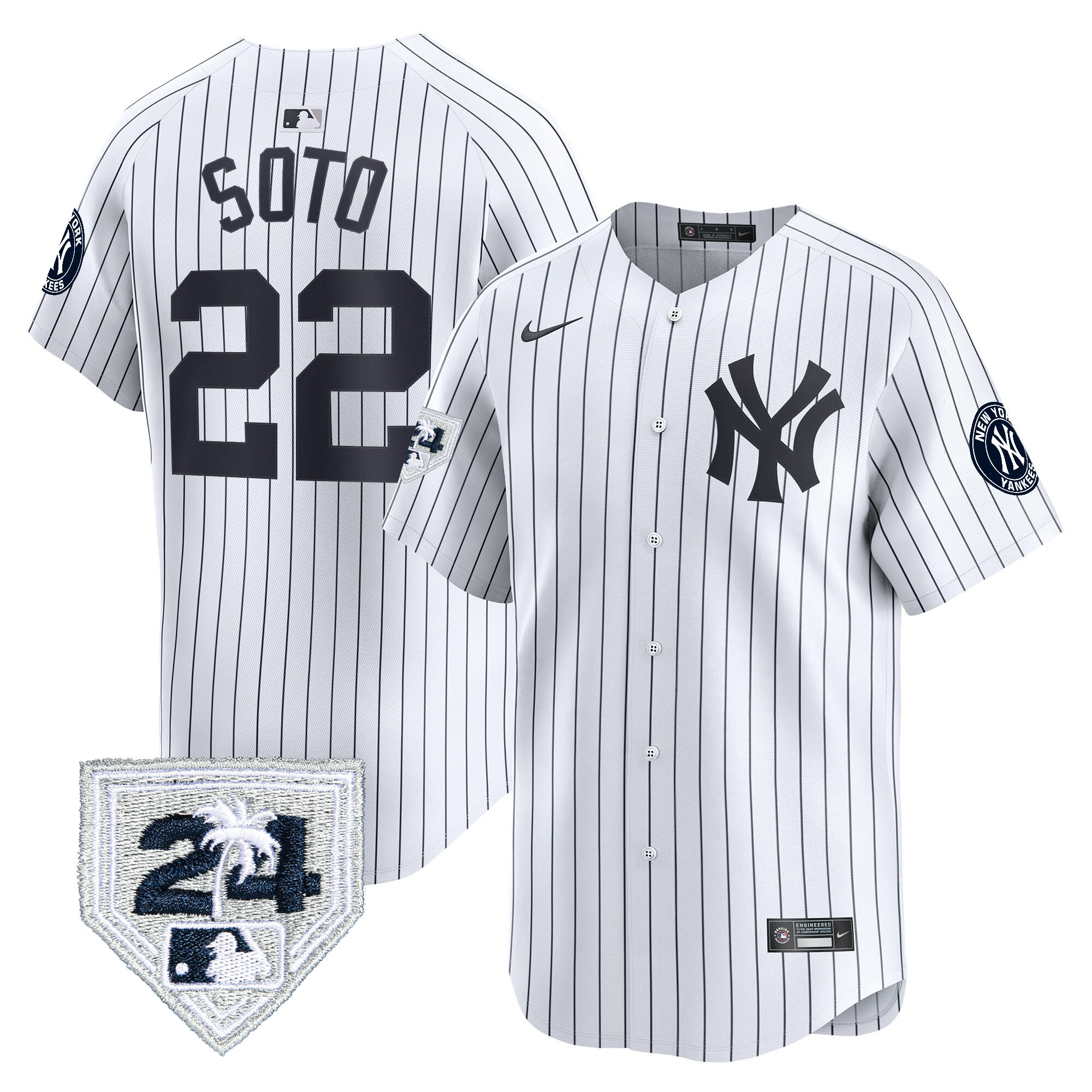 Juan Soto Men's New York Yankees 2024 Spring Training Patch Vapor Premier Limited V2 White Jersey - All Stitched