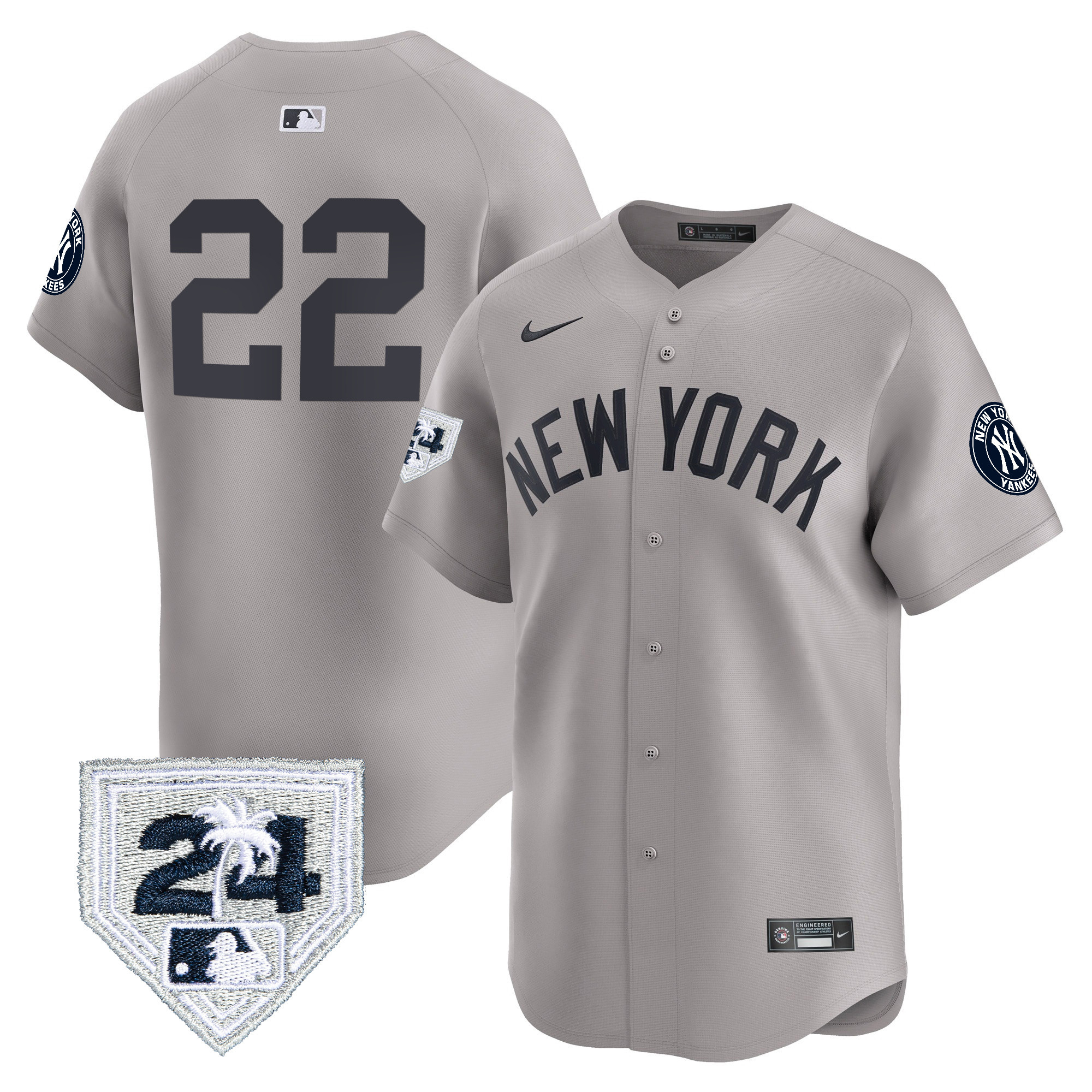 Juan Soto Men's New York Yankees 2024 Spring Training Patch Vapor Premier Limited V5 Gray Jersey - All Stitched