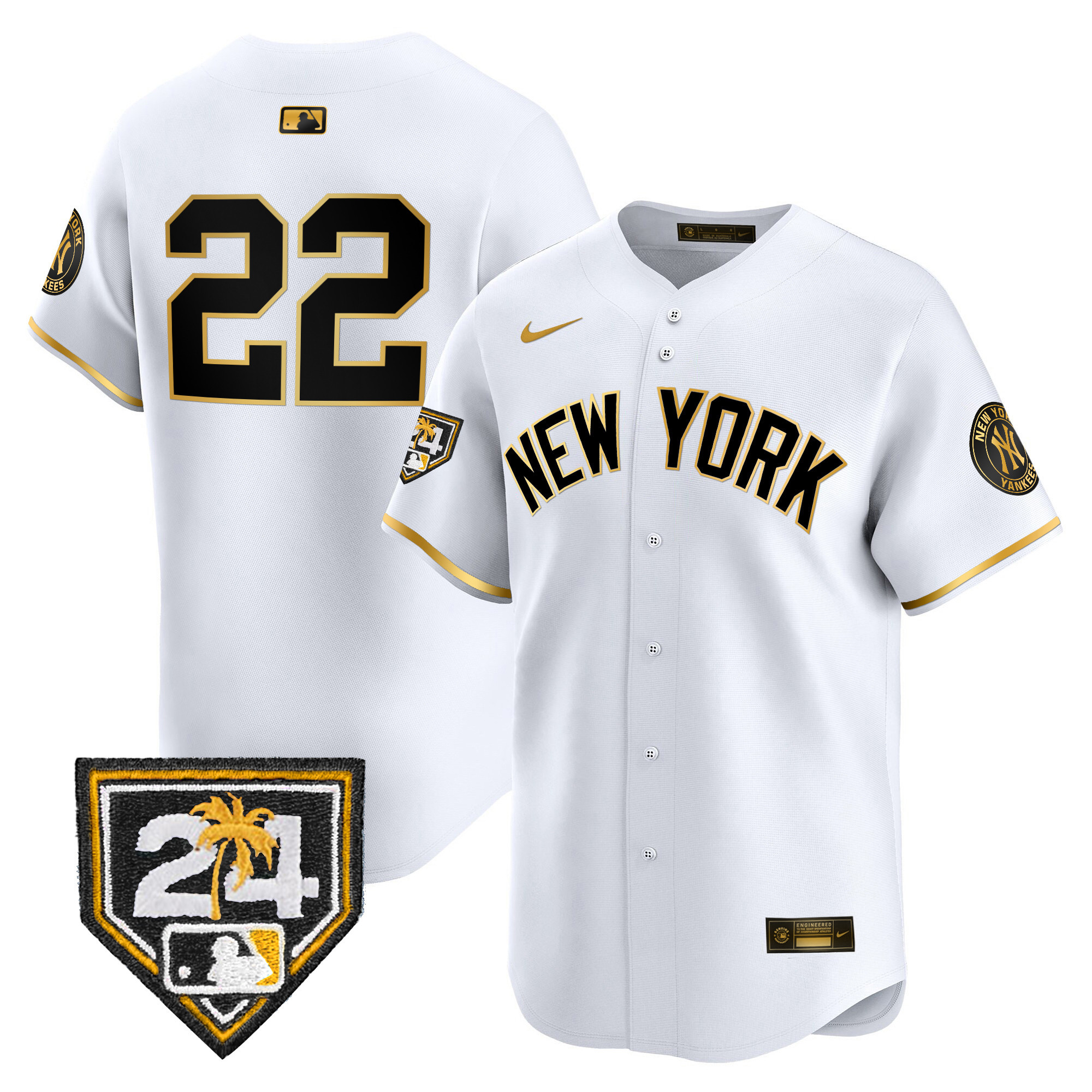 Juan Soto Men's New York Yankees 2024 Spring Training Patch Vapor Premier Limited V5 White Gold Jersey - All Stitched