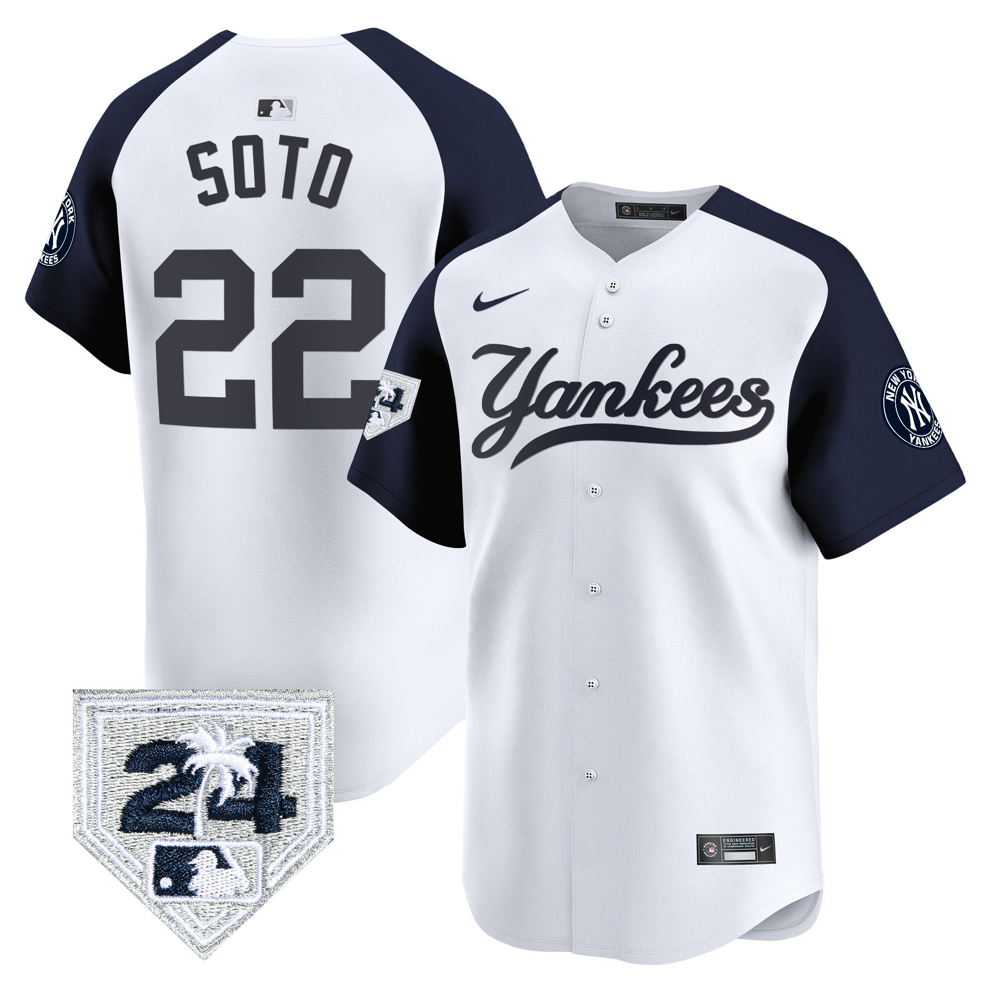 Juan Soto Men's New York Yankees 2024 Spring Training Patch Vapor Premier Limited V6 White Alternate Jersey - All Stitched