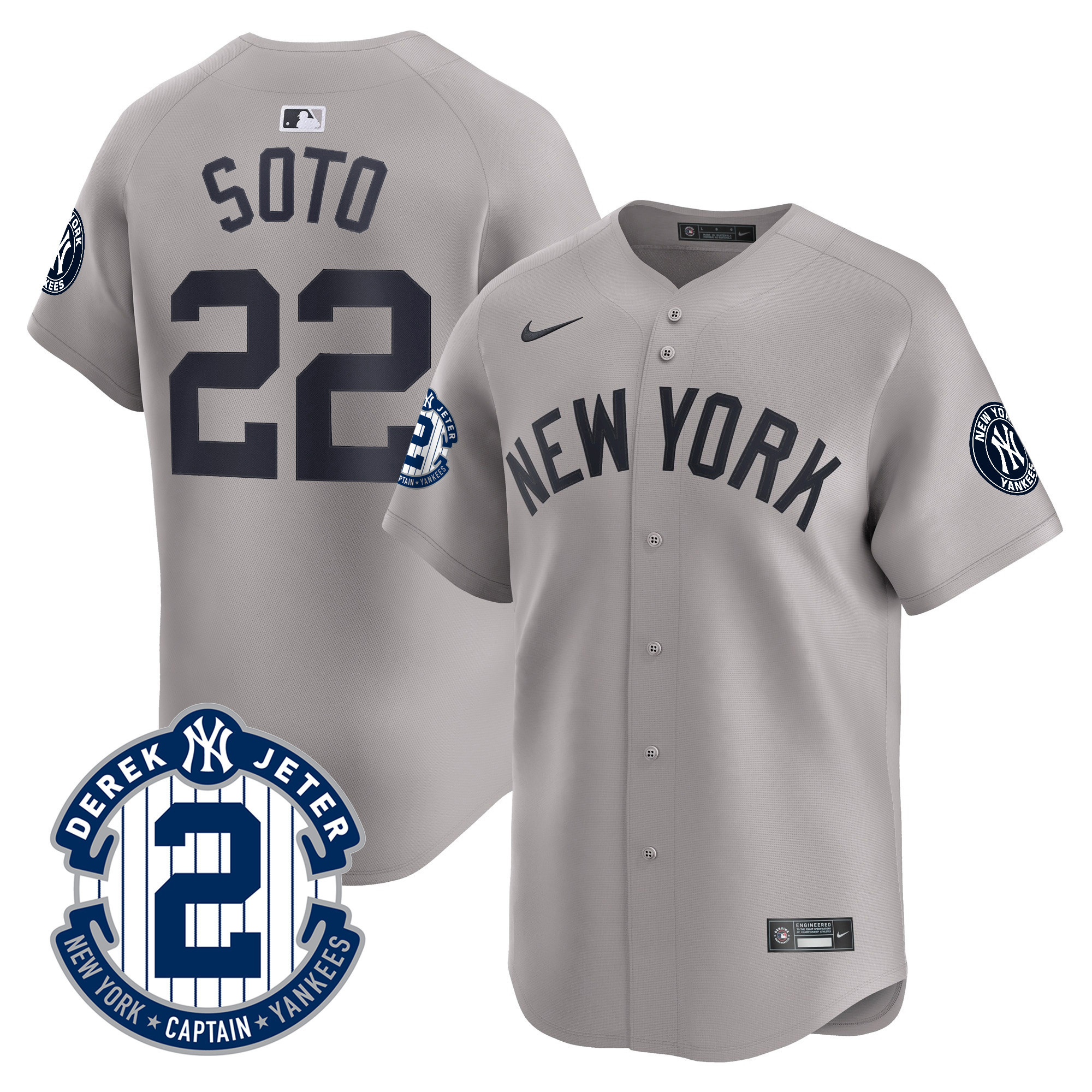 Juan Soto Men's New York Yankees Derek Jeter Patch Vapor Premier Limited Gray Jersey - All Stitched