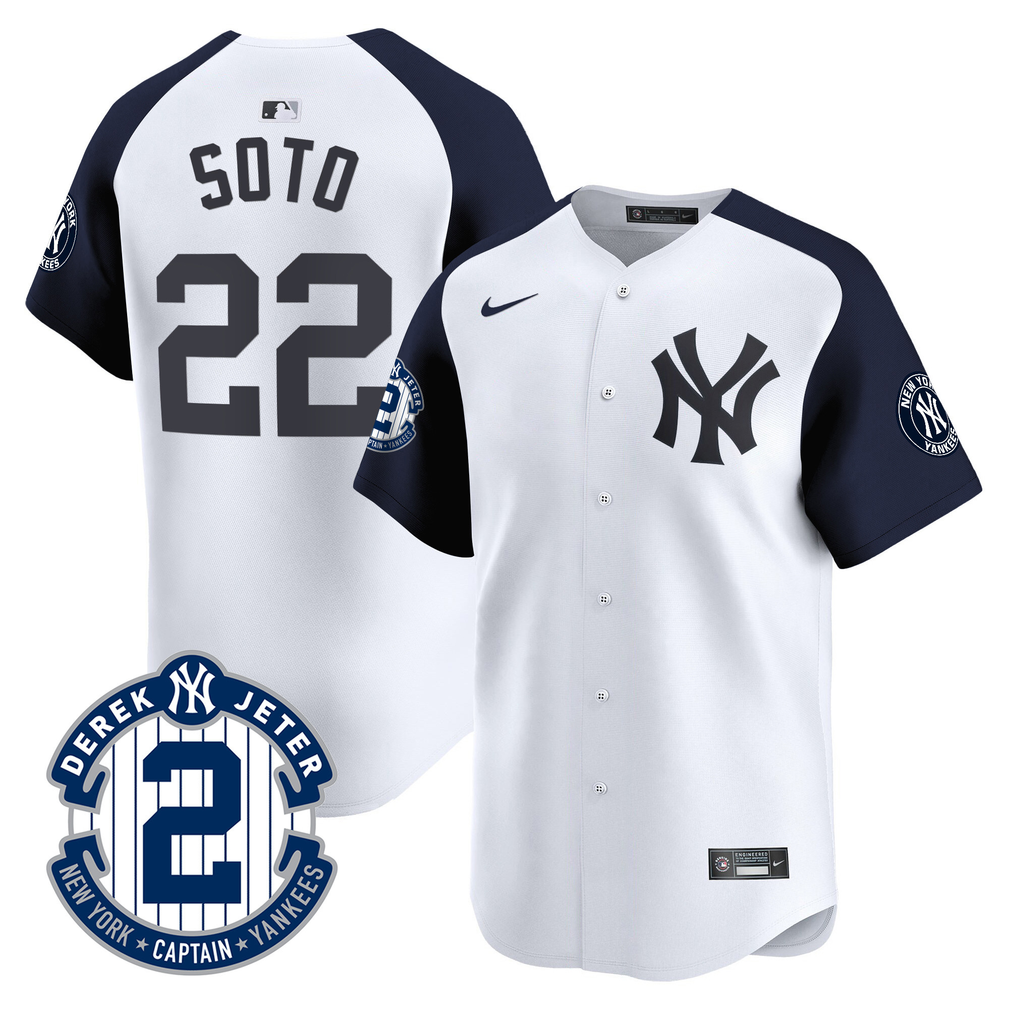 Juan Soto Men's New York Yankees Derek Jeter Patch Vapor Premier Limited White Alternate Jersey - All Stitched