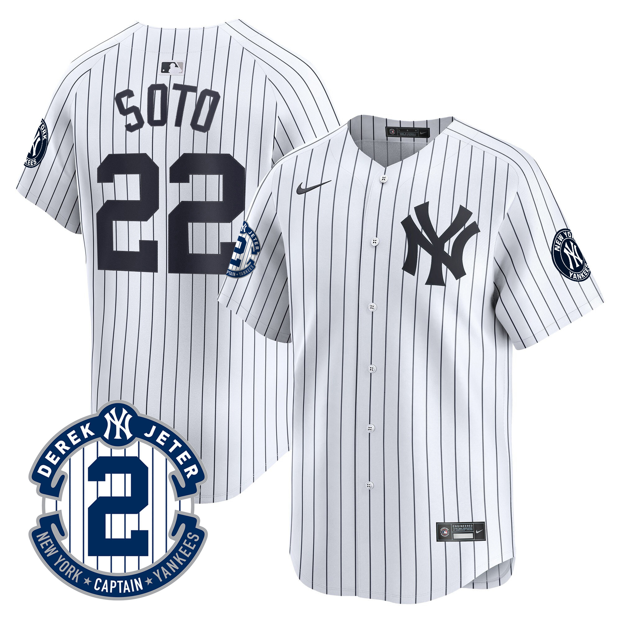 Juan Soto Men's New York Yankees Derek Jeter Patch Vapor Premier Limited White Jersey - All Stitched