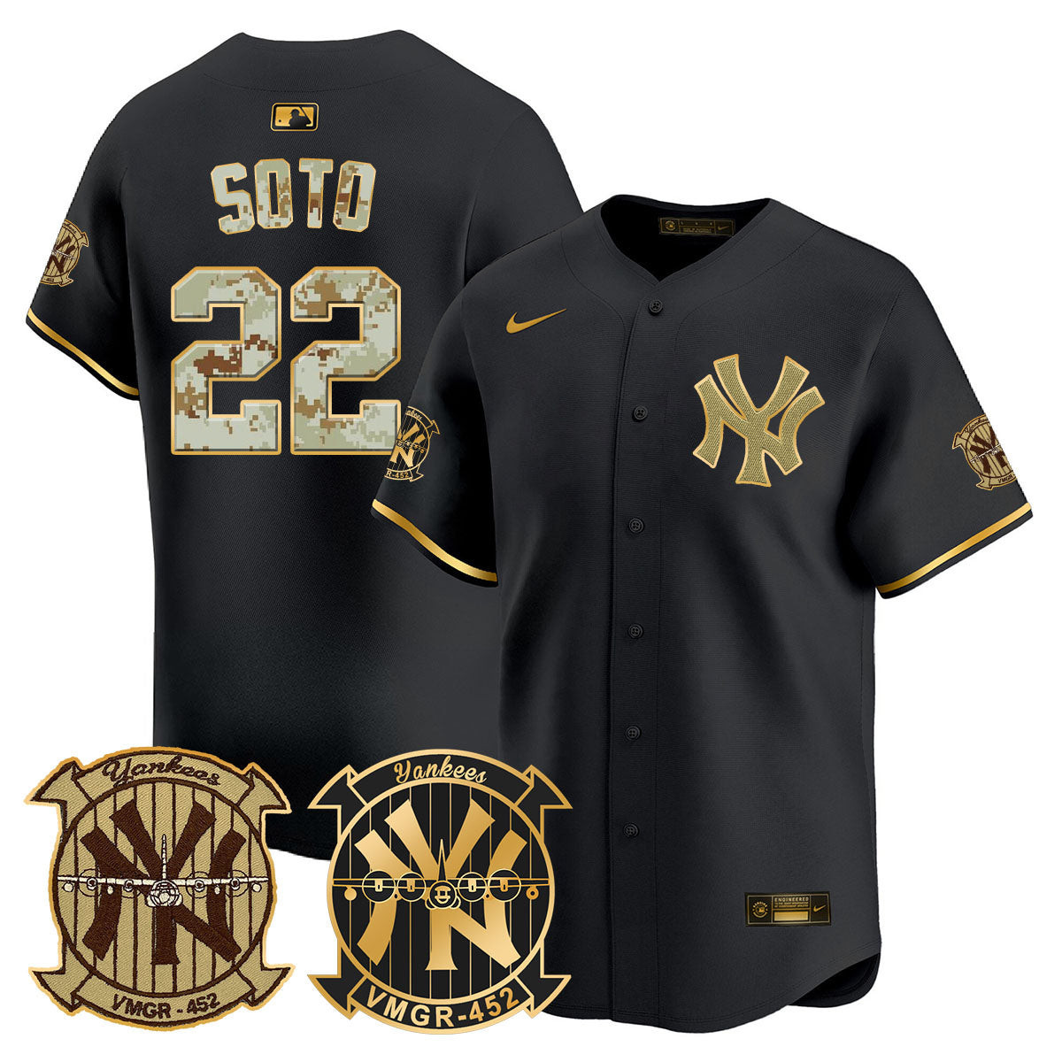 Juan Soto Men's New York Yankees Desert USMC Alternate Vapor Premier Limited Black Gold Jersey - All Stitched