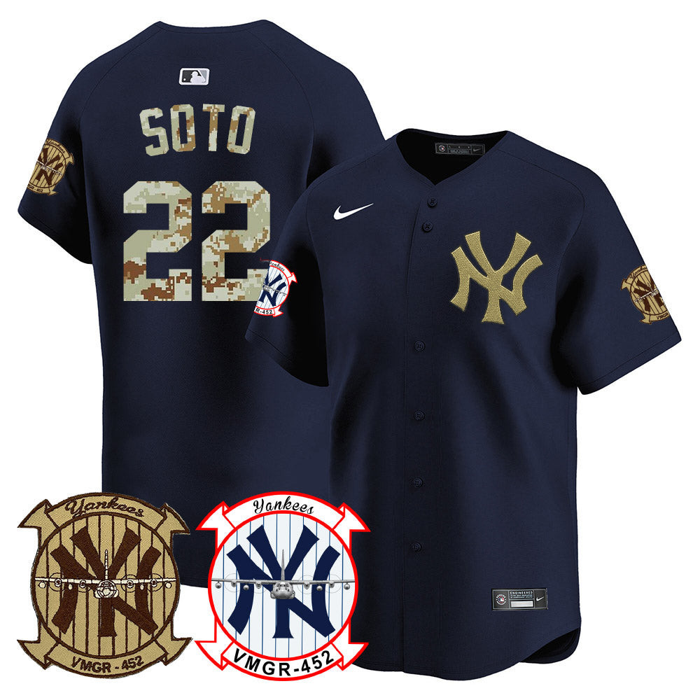 Juan Soto Men's New York Yankees Desert USMC Alternate Vapor Premier Limited Navy Jersey - All Stitched
