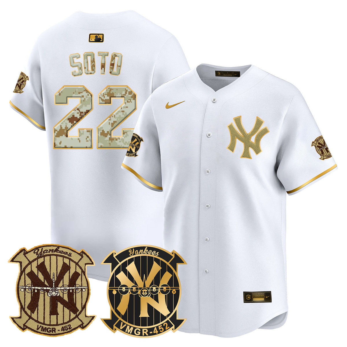 Juan Soto Men's New York Yankees Desert USMC Alternate Vapor Premier Limited White Gold Jersey - All Stitched