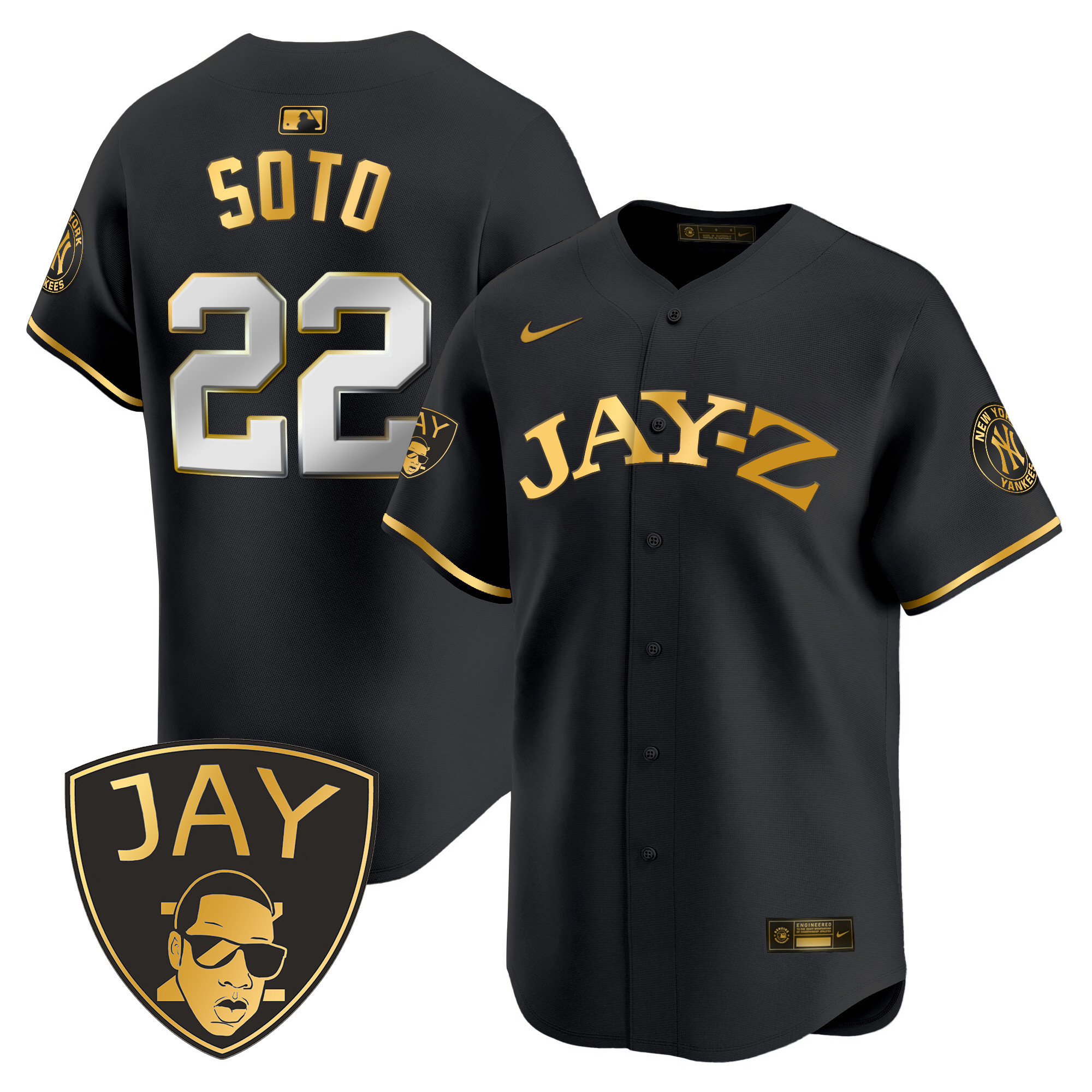 Juan Soto Men's New York Yankees Jay-Z Vapor Premier Limited Black Gold Jersey - All Stitched