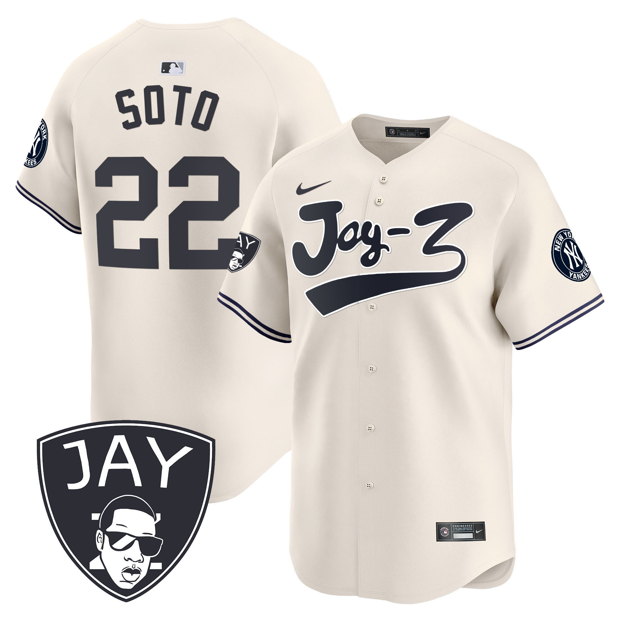 Juan Soto Men's New York Yankees Jay-Z Vapor Premier Limited V2 Cream Jersey - All Stitched
