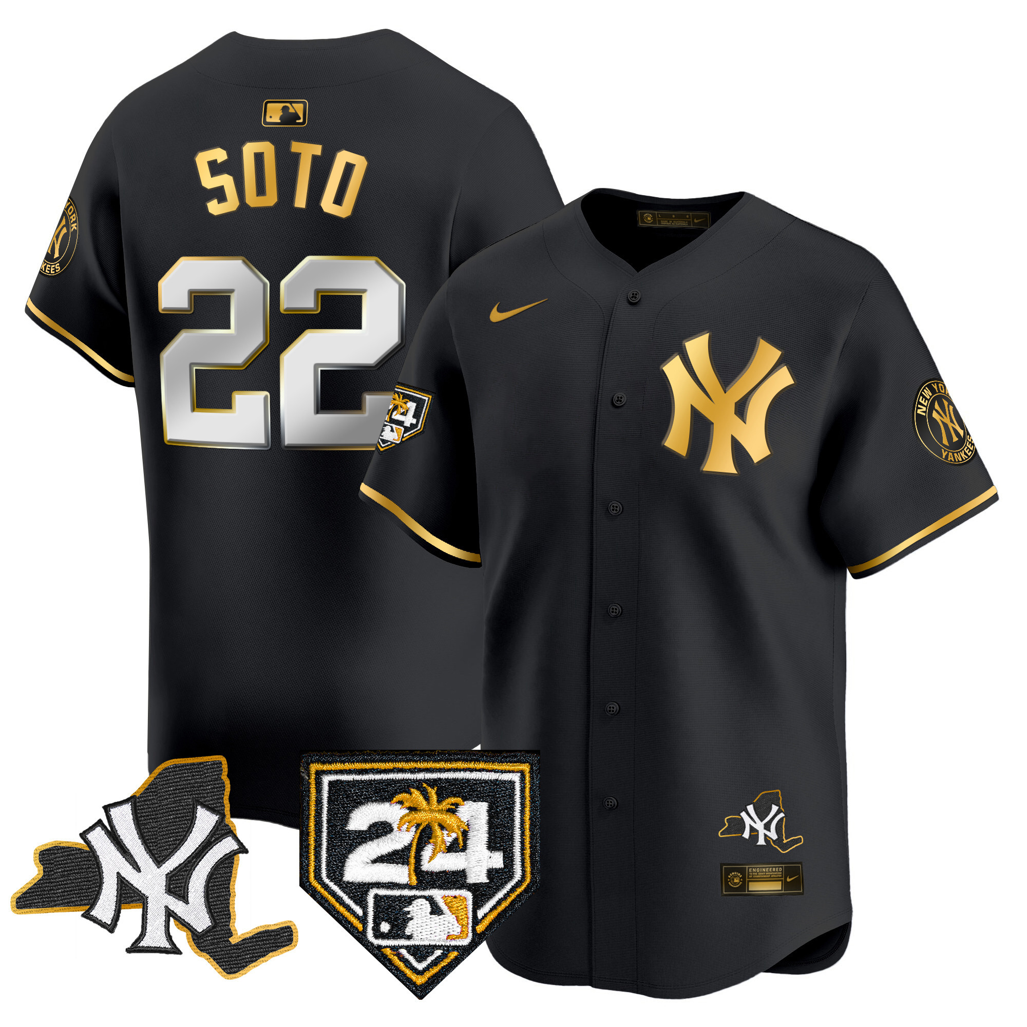 Juan Soto Men's New York Yankees Vapor Premier Limited - New York Patch Black Gold Jersey - All Stitched