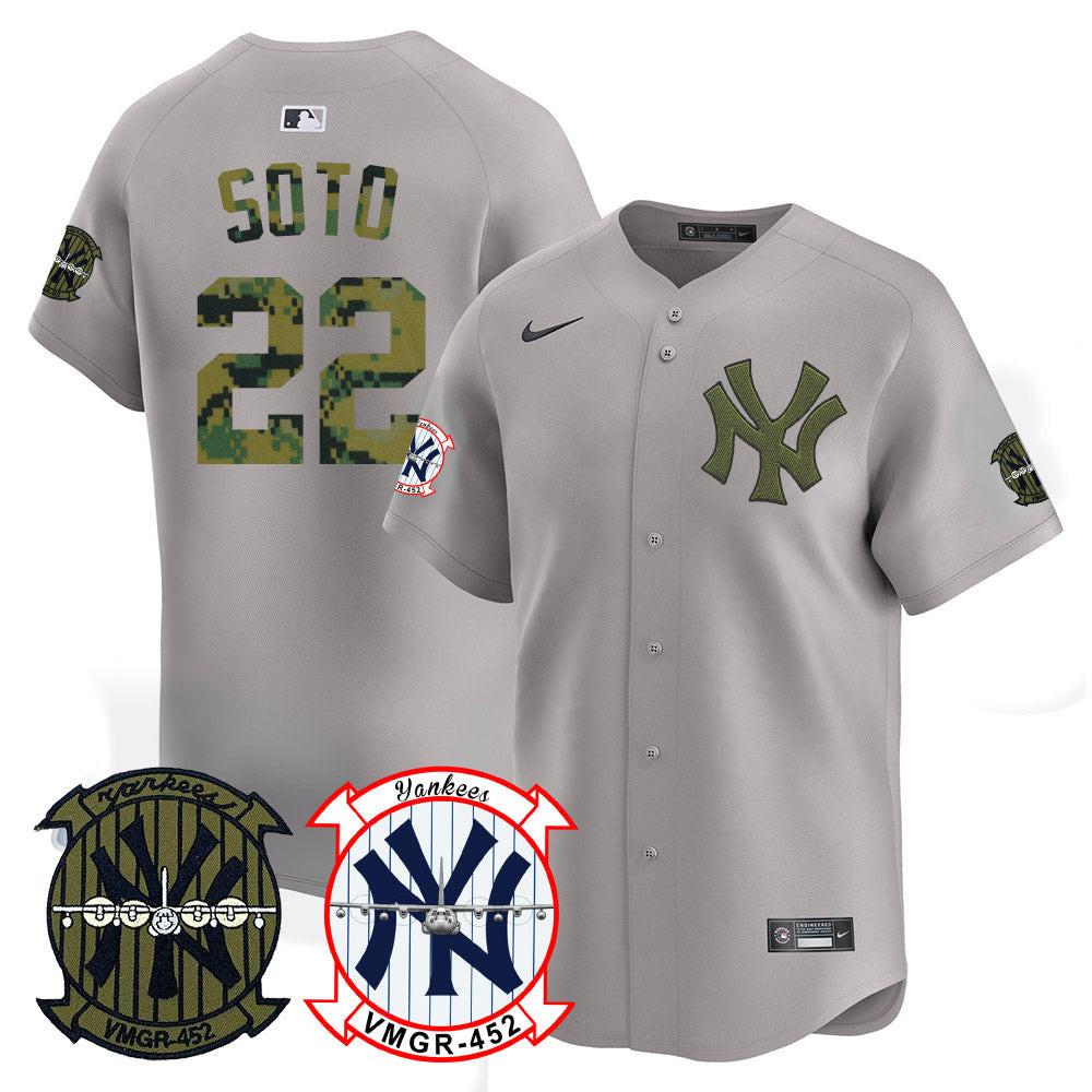 Juan Soto Men's New York Yankees Woodland USMC Alternate Vapor Premier Limited Gray Jersey - All Stitched