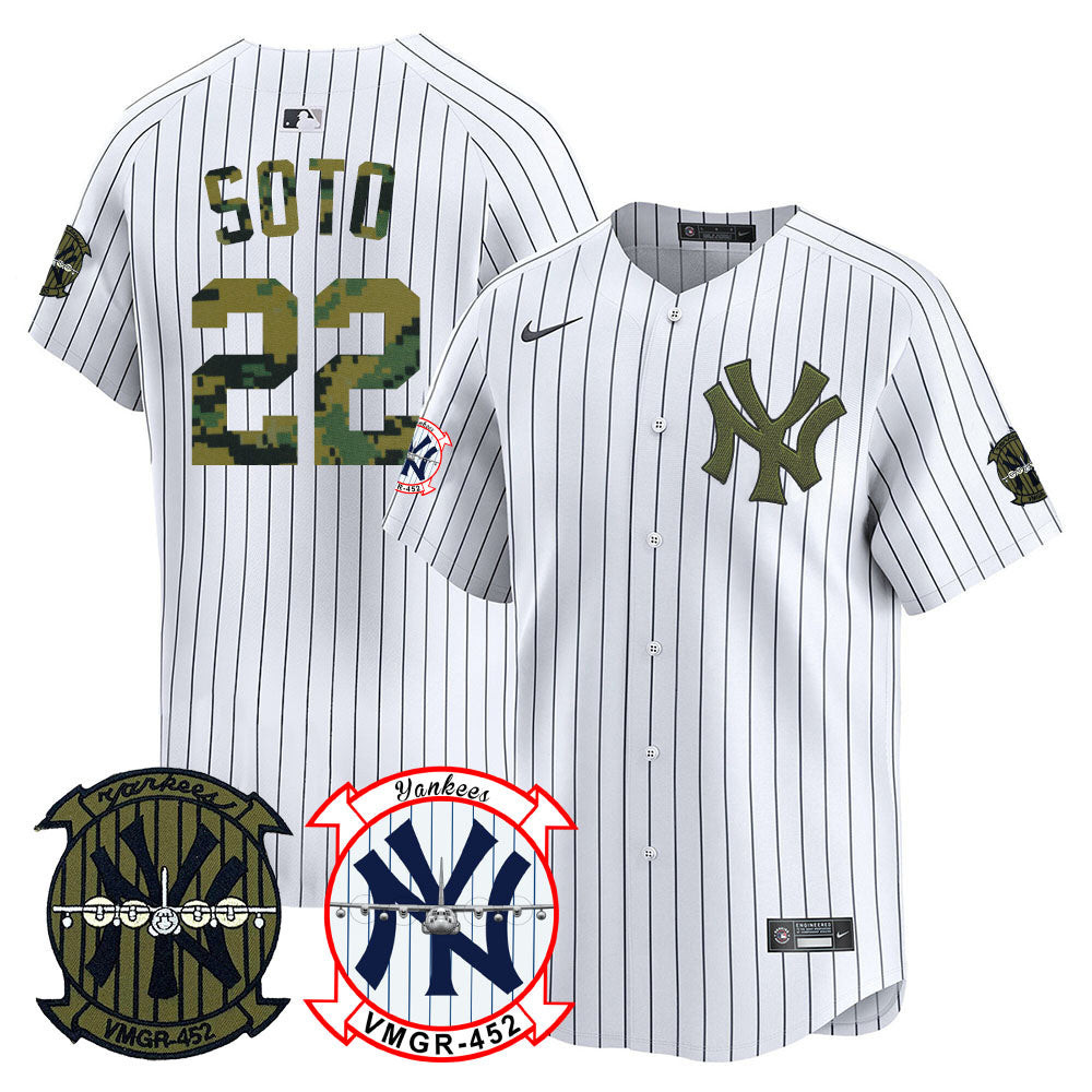 Juan Soto Men's New York Yankees Woodland USMC Alternate Vapor Premier Limited White Jersey - All Stitched