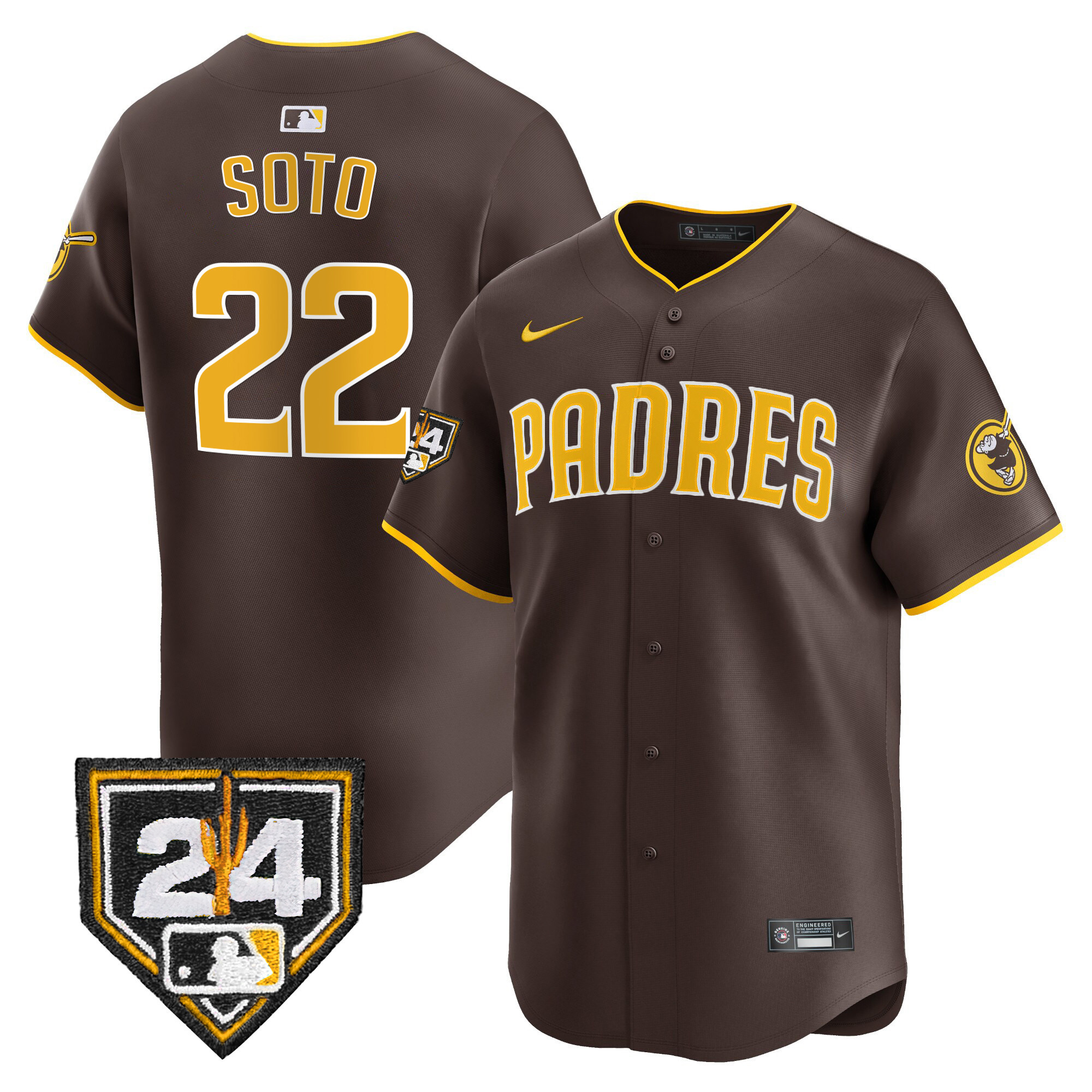 Juan Soto Men's San Diego Padres 2024 Spring Training Patch Vapor Premier Limited Brown Jersey - All Stitched