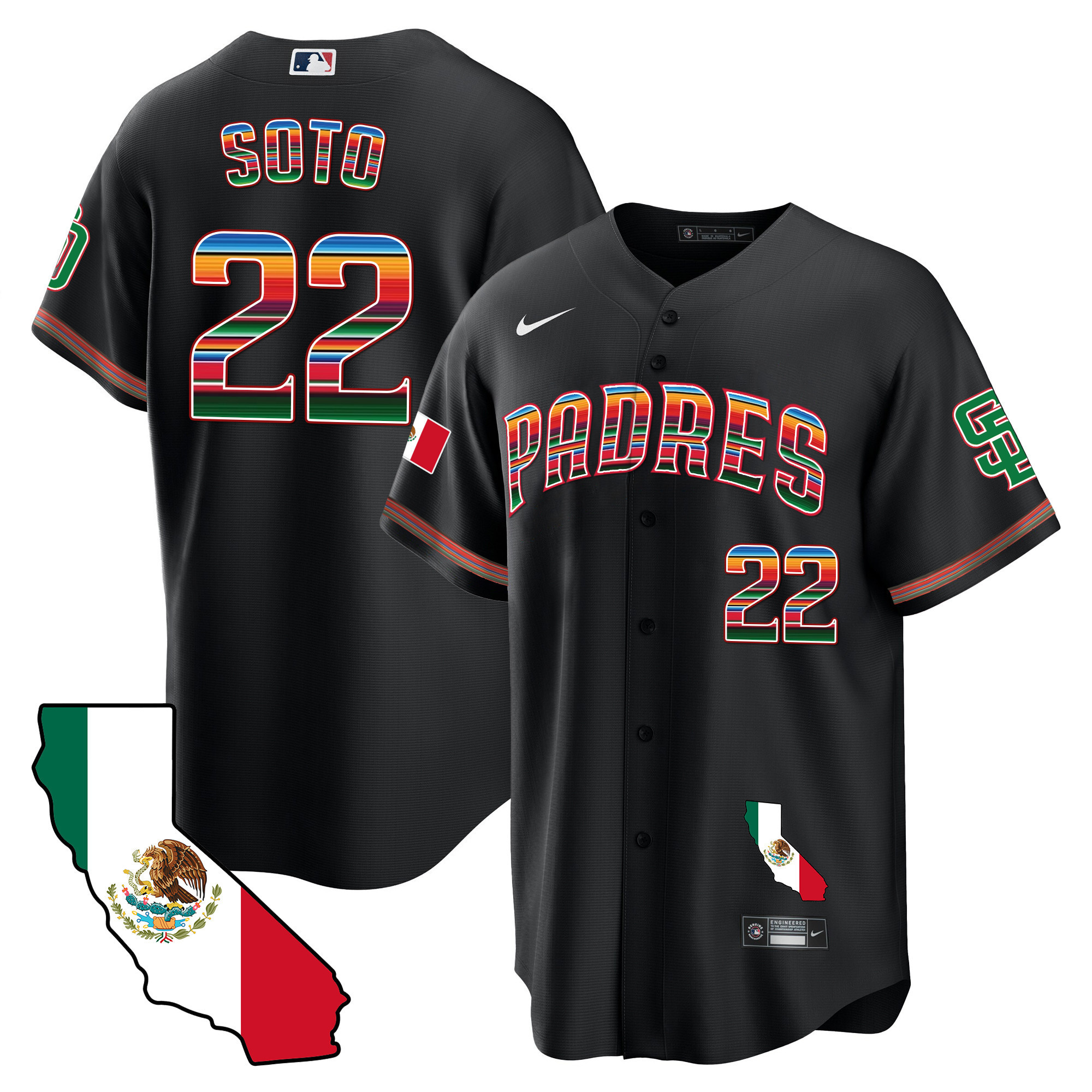 Juan Soto Men's San Diego Padres California Map Cool Base Black Jersey - All Stitched