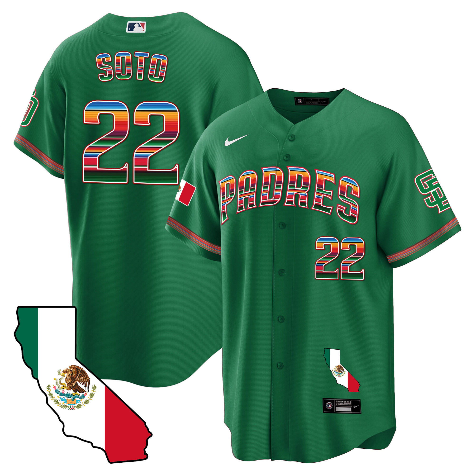 Juan Soto Men's San Diego Padres California Map Cool Base Green Jersey - All Stitched