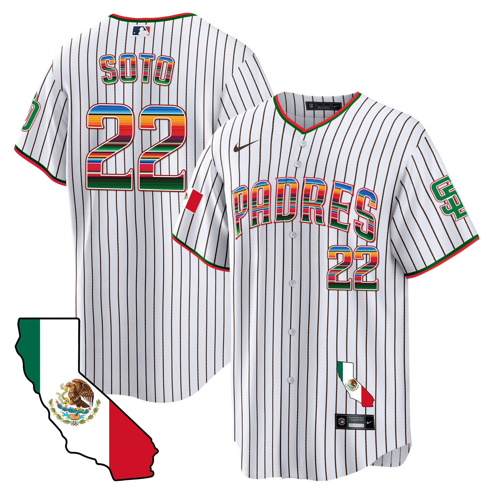 Juan Soto Men's San Diego Padres California Map Cool Base Pinstripe Jersey - All Stitched