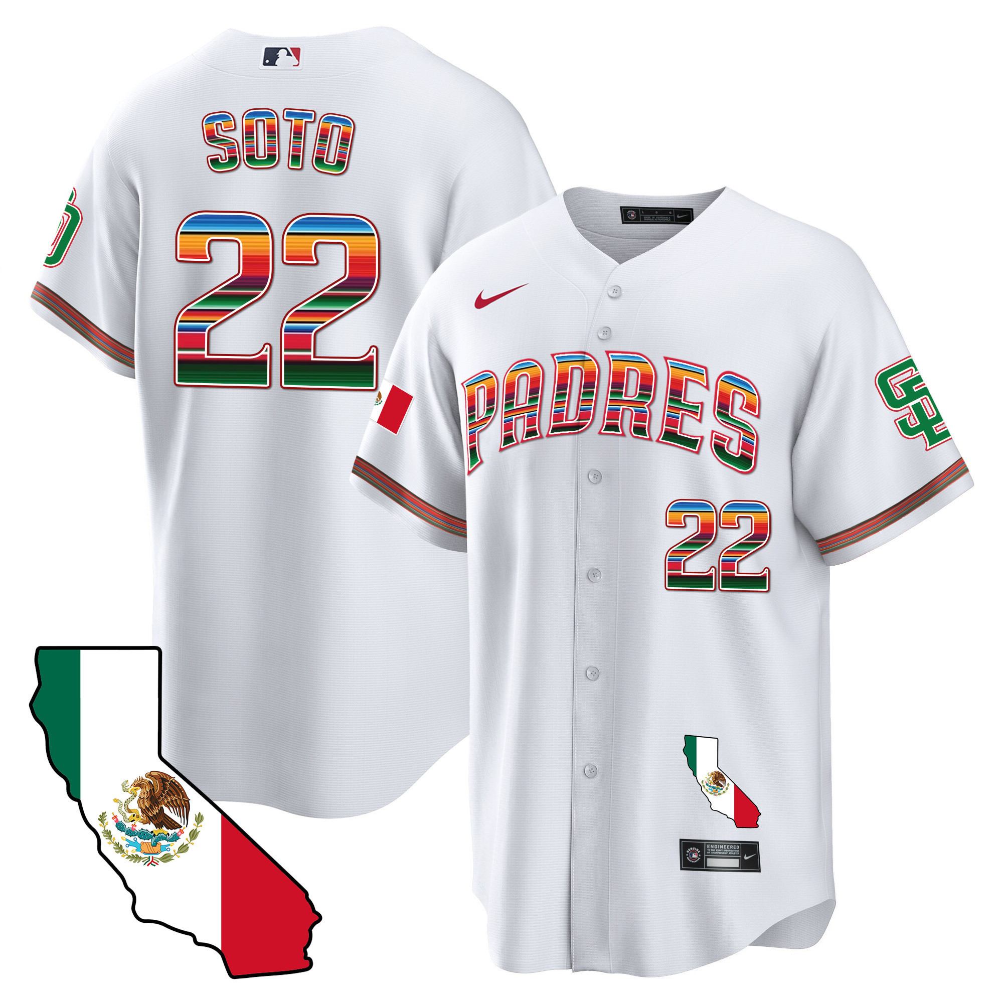 Juan Soto Men's San Diego Padres California Map Cool Base White Jersey - All Stitched