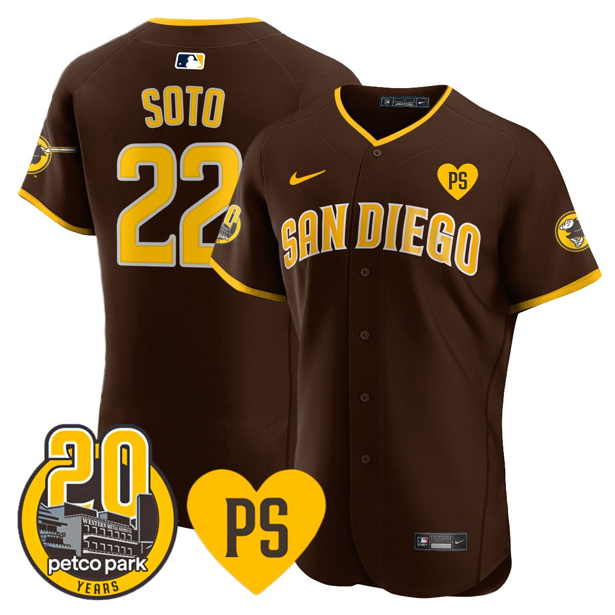 Juan Soto Men's San Diego Padres "For Peter" & Petco Park 20th Patch Vapor Premier Elite Brown Jersey - All Stitched