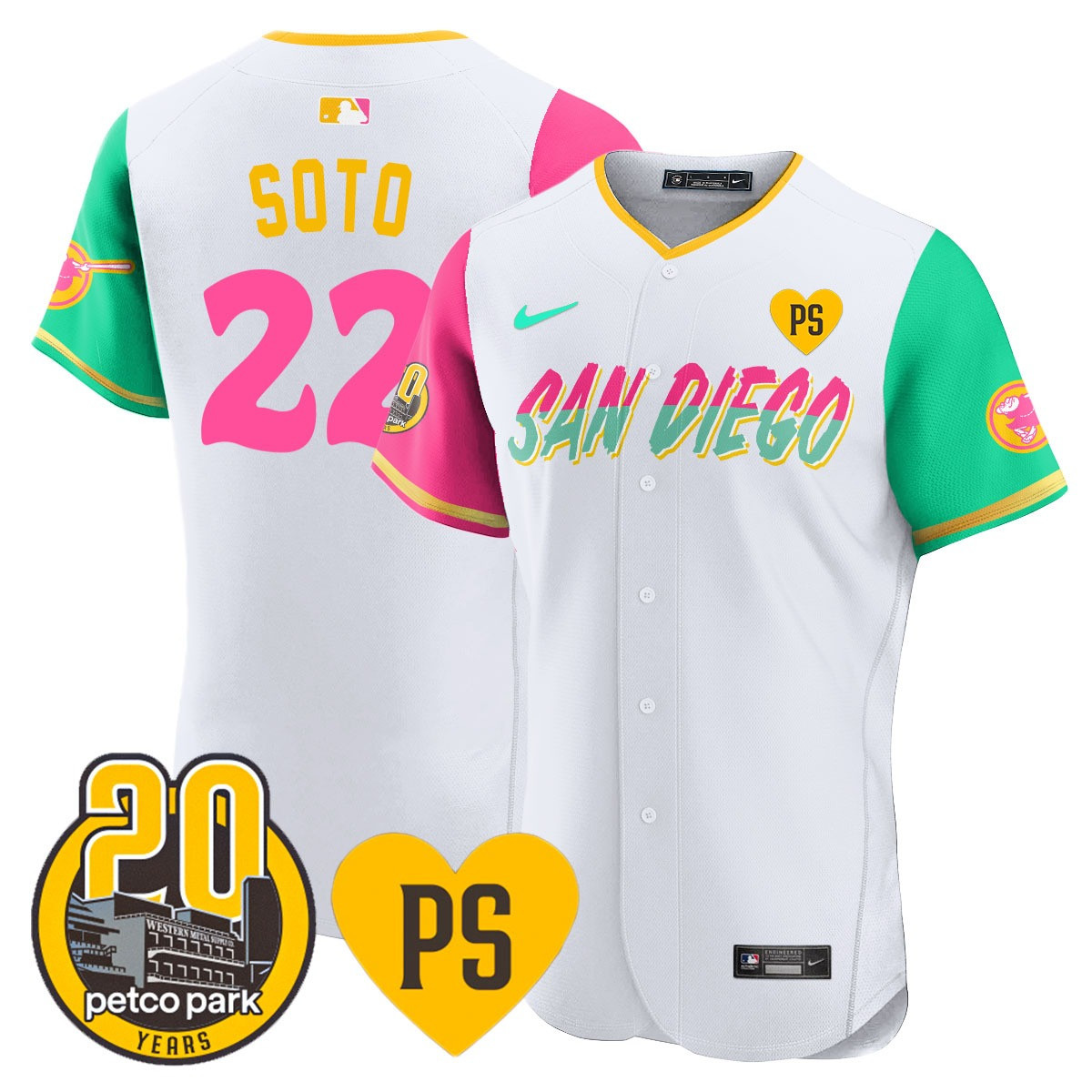 Juan Soto Men's San Diego Padres "For Peter" & Petco Park 20th Patch Vapor Premier Elite City Connect Jersey - All Stitched