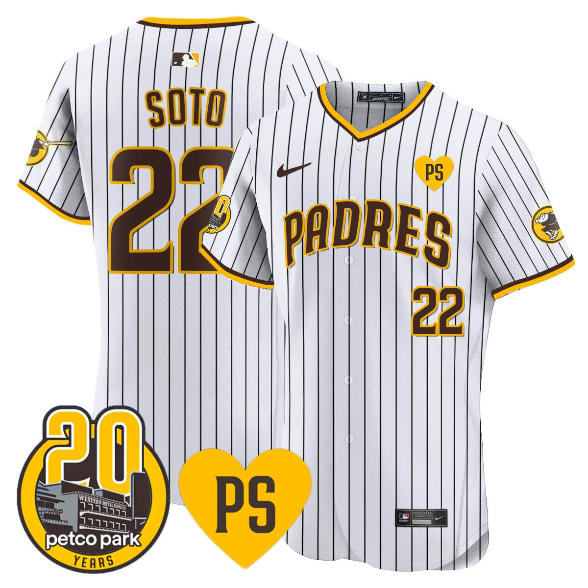 Juan Soto Men's San Diego Padres "For Peter" & Petco Park 20th Patch Vapor Premier Elite White Jersey - All Stitched