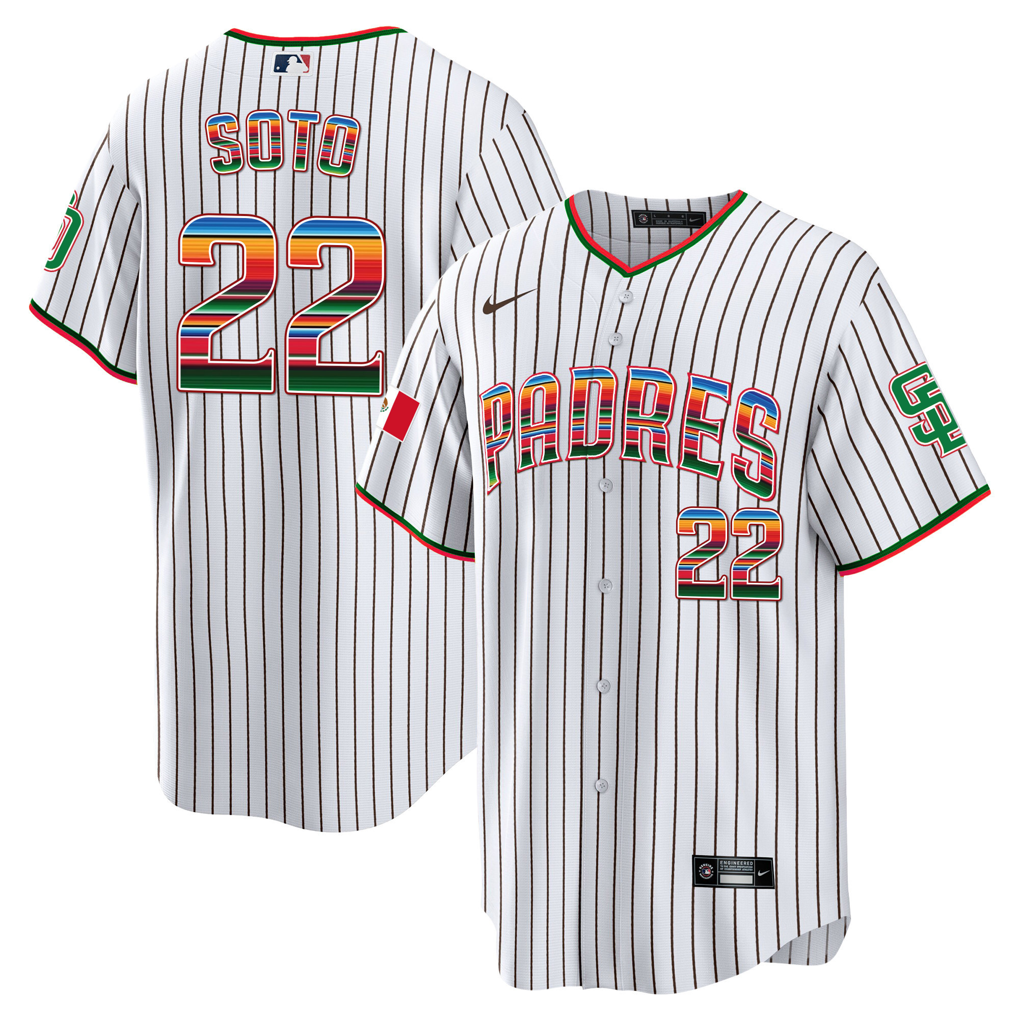 Juan Soto Men's San Diego Padres Mexico Cool Base Limited Pinstripe Jersey - All Stitched
