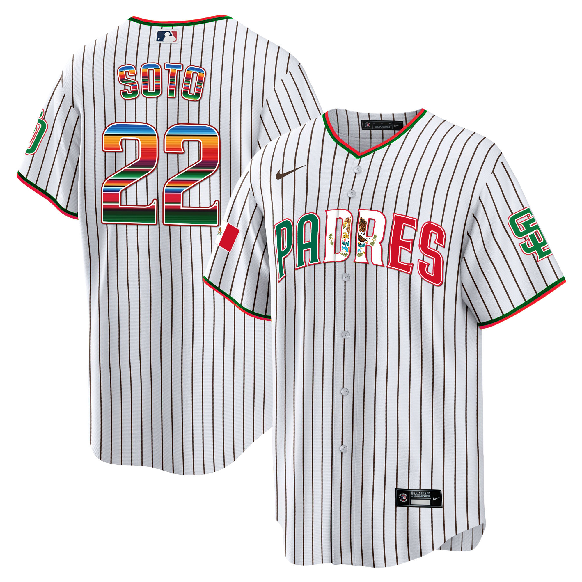 Juan Soto Men's San Diego Padres Mexico Cool Base Limited V2 Pinstripe Jersey - All Stitched