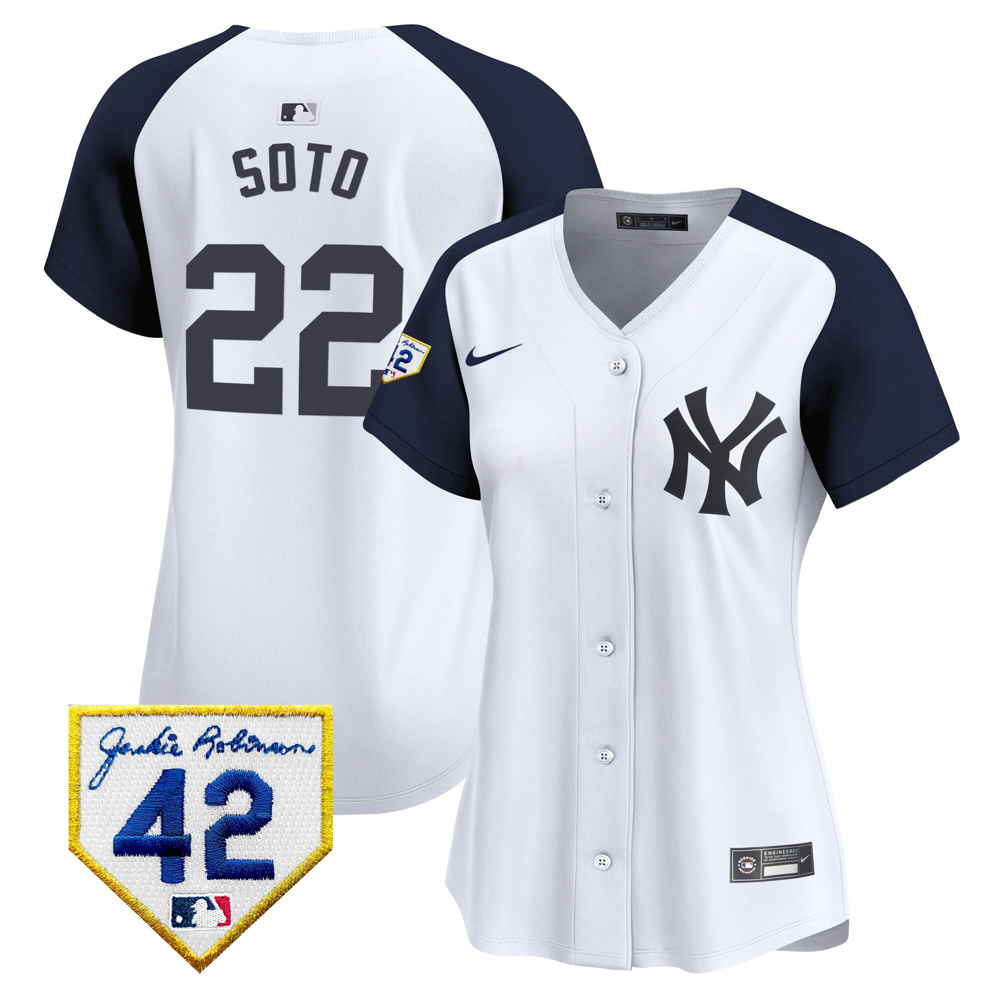 Juan Soto Women's New York Yankees 2024 Jackie Robinson Patch Vapor Premier Limited White Alternate Jersey - All Stitched