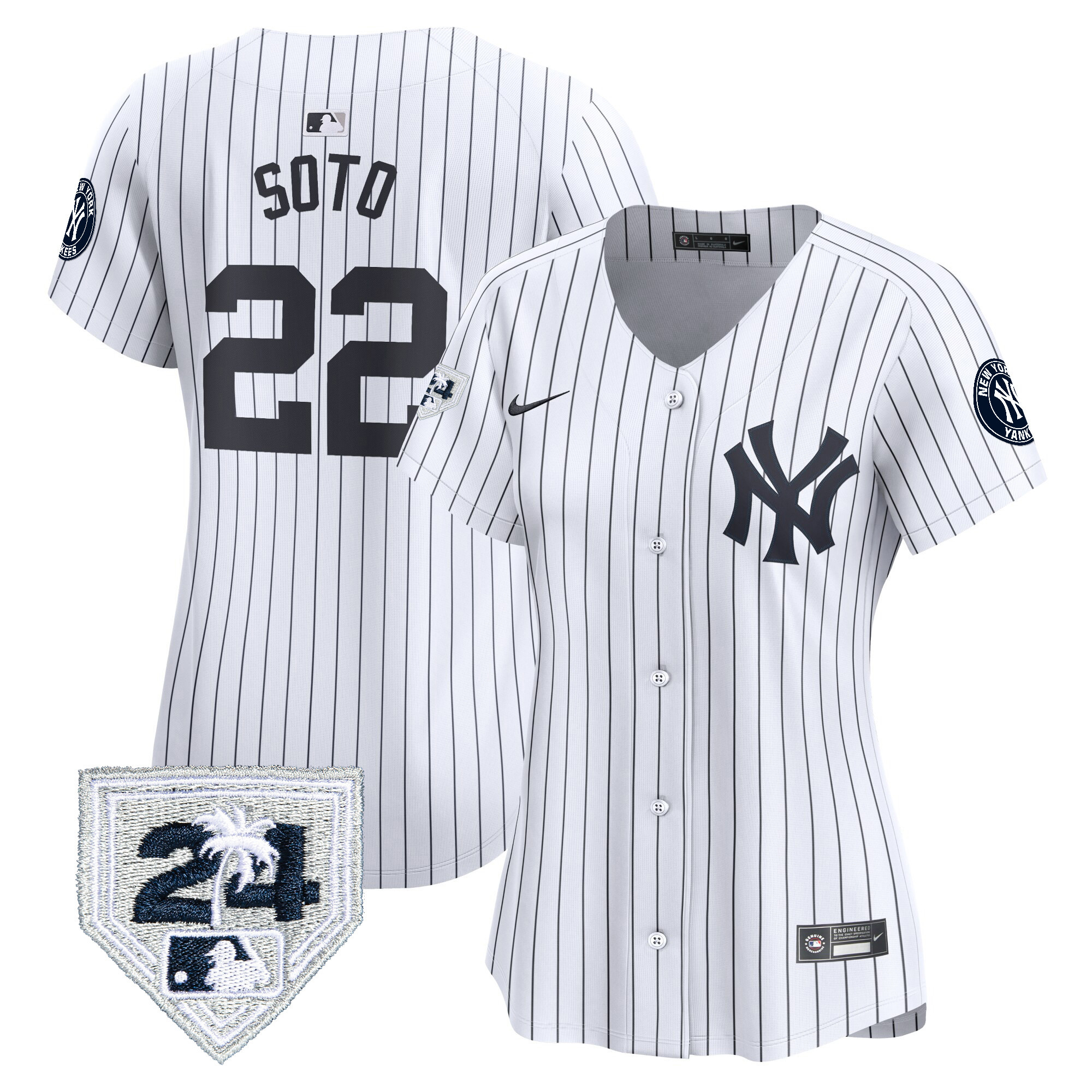 Juan Soto Women's New York Yankees 2024 Spring Training Patch Vapor Premier Limited V2 White Jersey - All Stitched