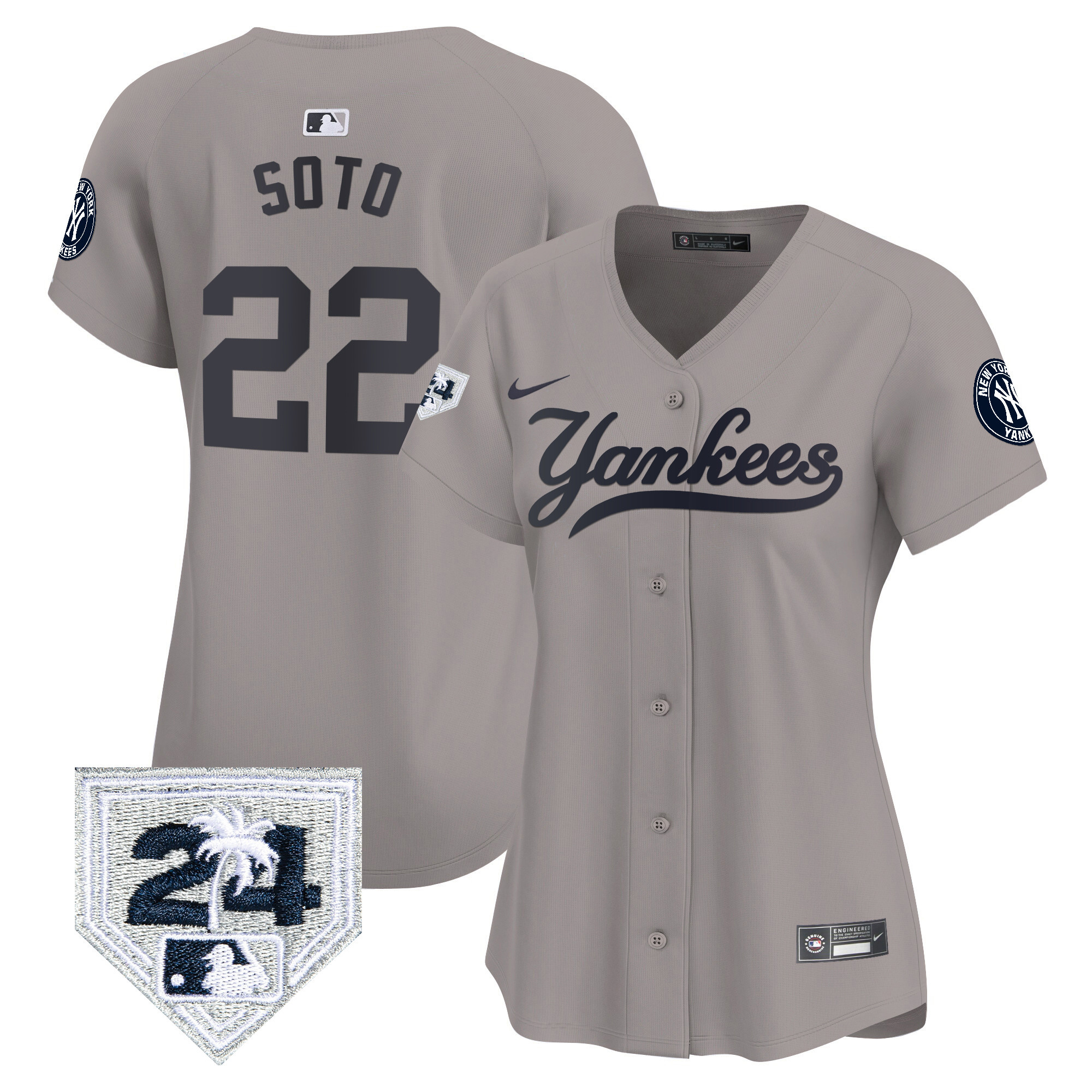 Juan Soto Women's New York Yankees 2024 Spring Training Patch Vapor Premier Limited V6 Gray Jersey - All Stitched