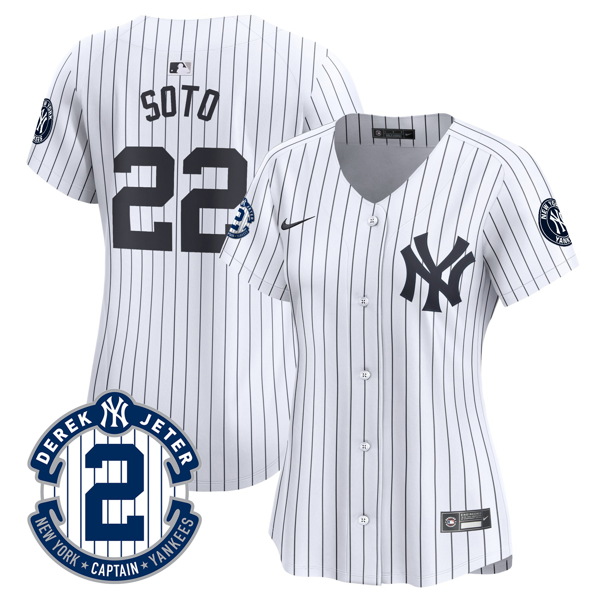 Juan Soto Women's New York Yankees Derek Jeter Patch Vapor Premier Limited White Jersey - All Stitched