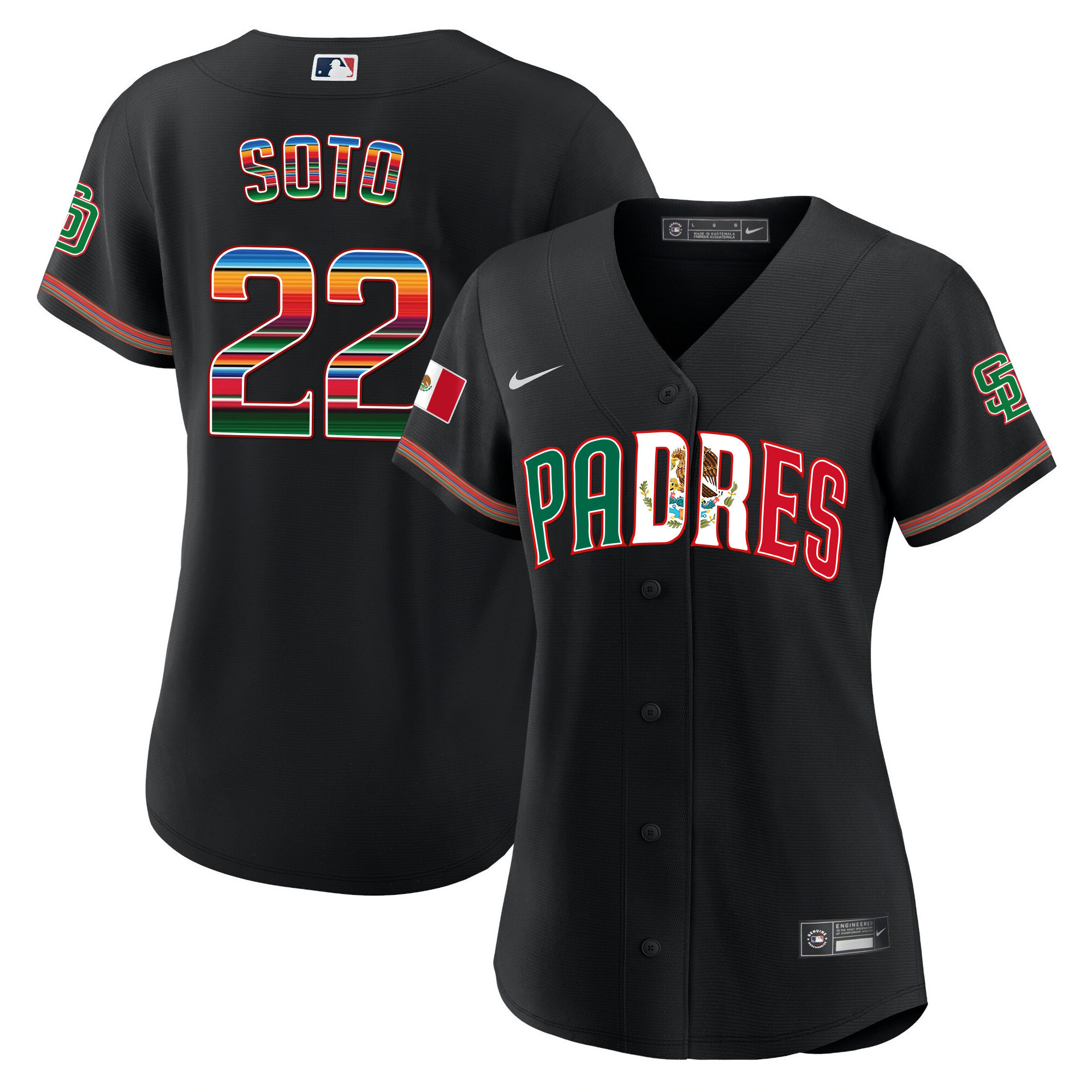 Juan Soto Women's San Diego Padres Mexico Cool Base Limited V2 Black Jersey - All Stitched