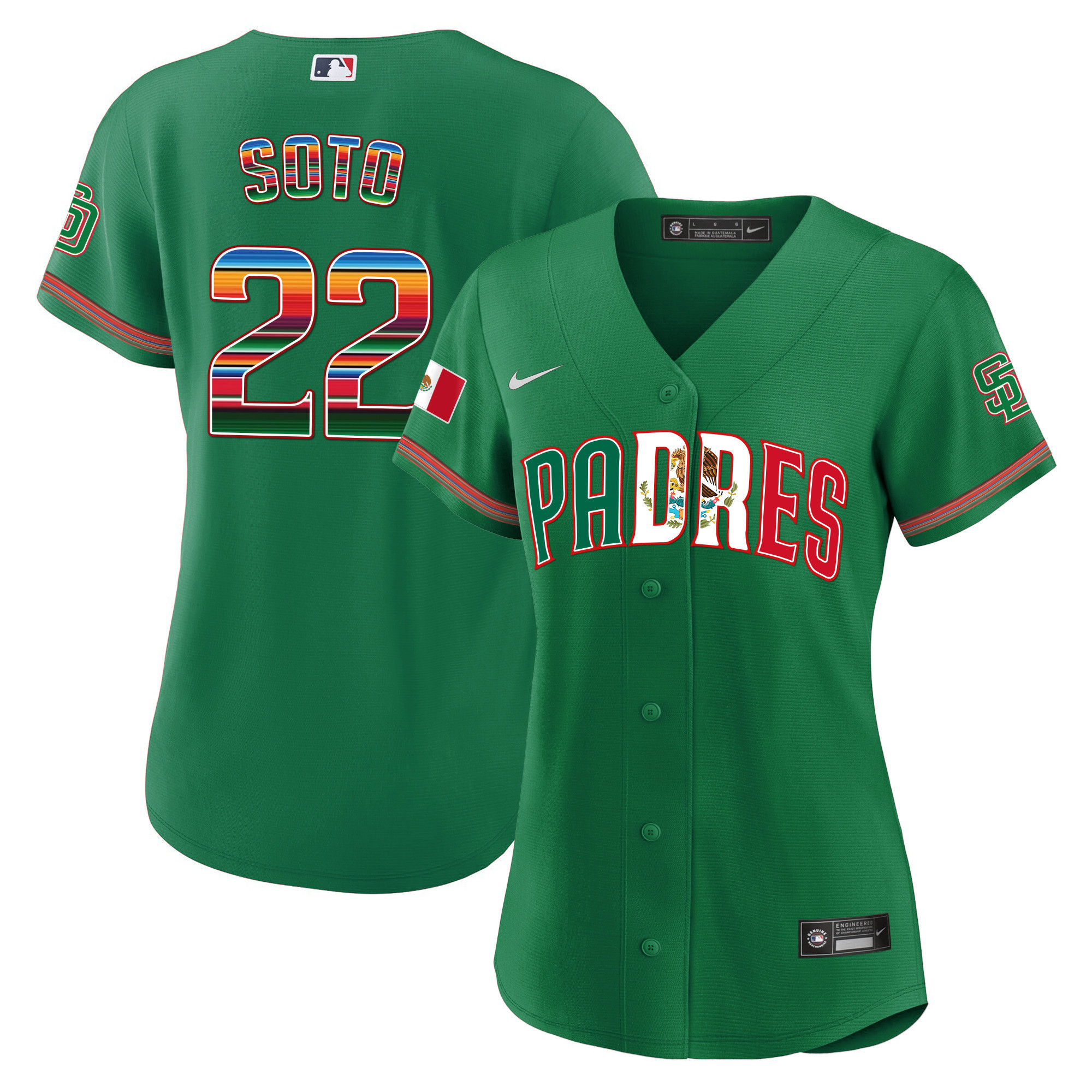 Juan Soto Women's San Diego Padres Mexico Cool Base Limited V2 Green Jersey - All Stitched