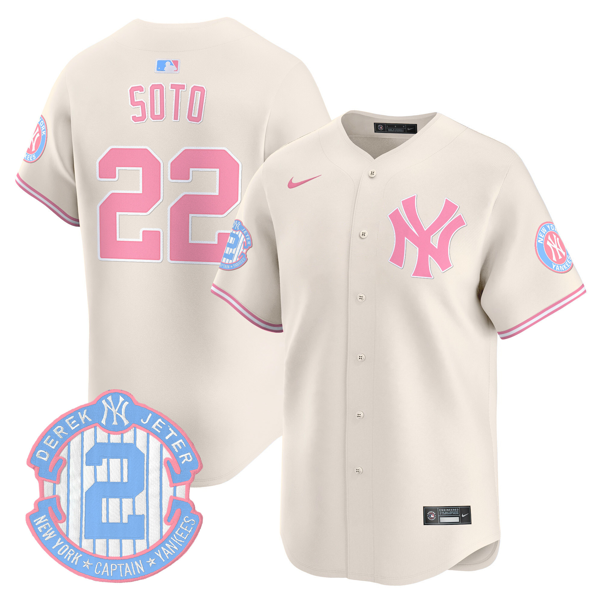 Juan SotoUnisex New York Yankees Bubblegum Pink Vapor Premier Limited Cream Jersey - All Stitched