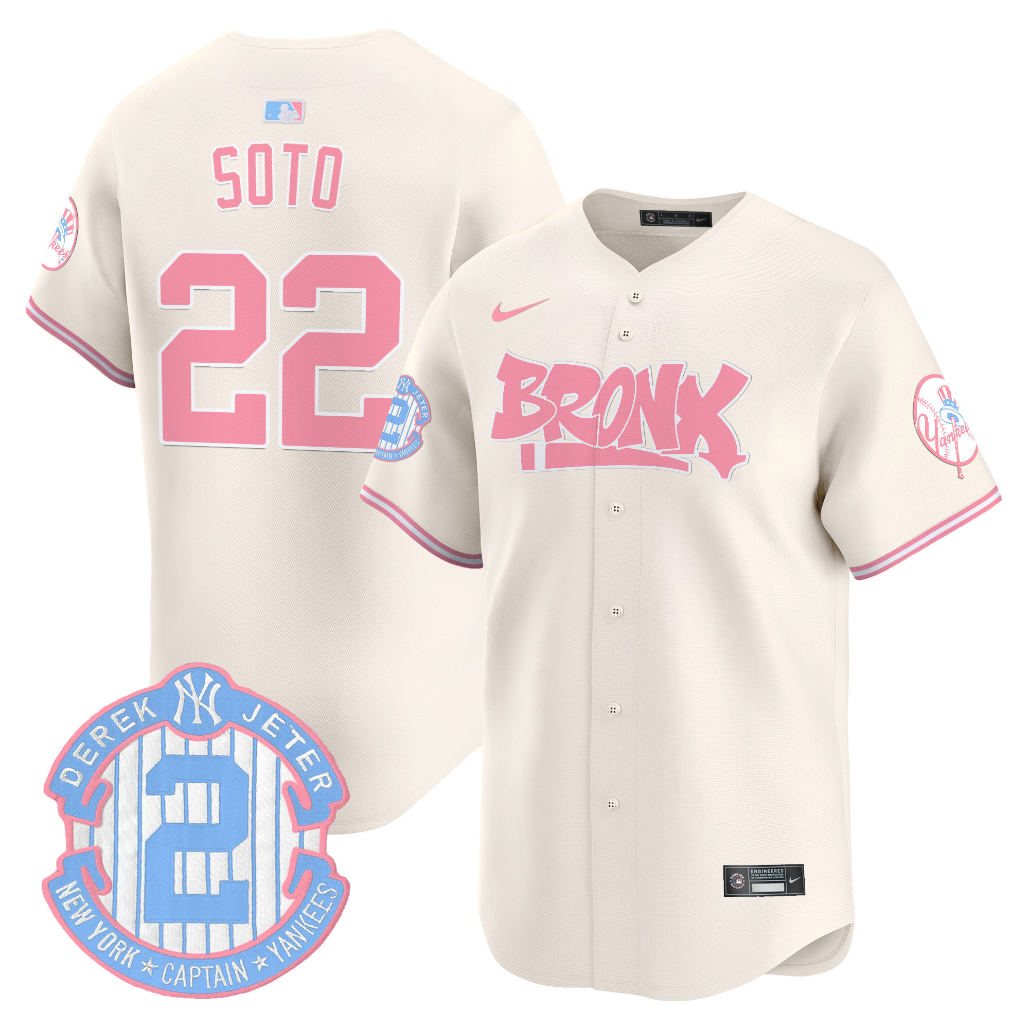 Juan SotoUnisex New York Yankees The Bronx Graffiti Bubblegum Pink Vapor Premier Limited Cream Jersey - All Stitched