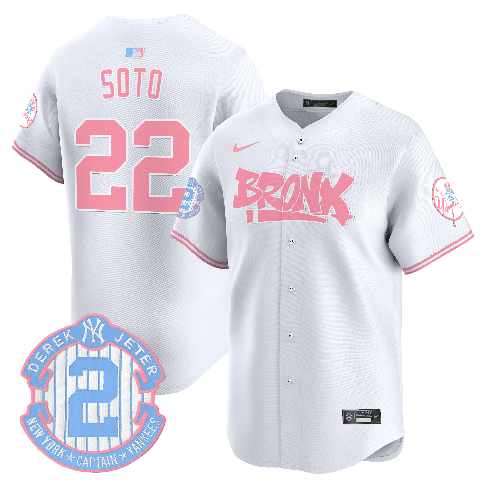 Juan SotoUnisex New York Yankees The Bronx Graffiti Bubblegum Pink Vapor Premier Limited White Jersey - All Stitched