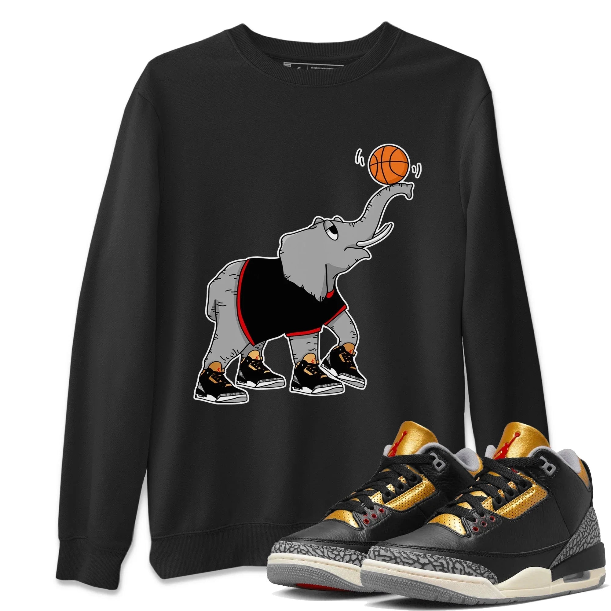 Juggling Elephant Unisex Sweater – Air Jordan 3 Black Gold, Sneakers Matching Sweater