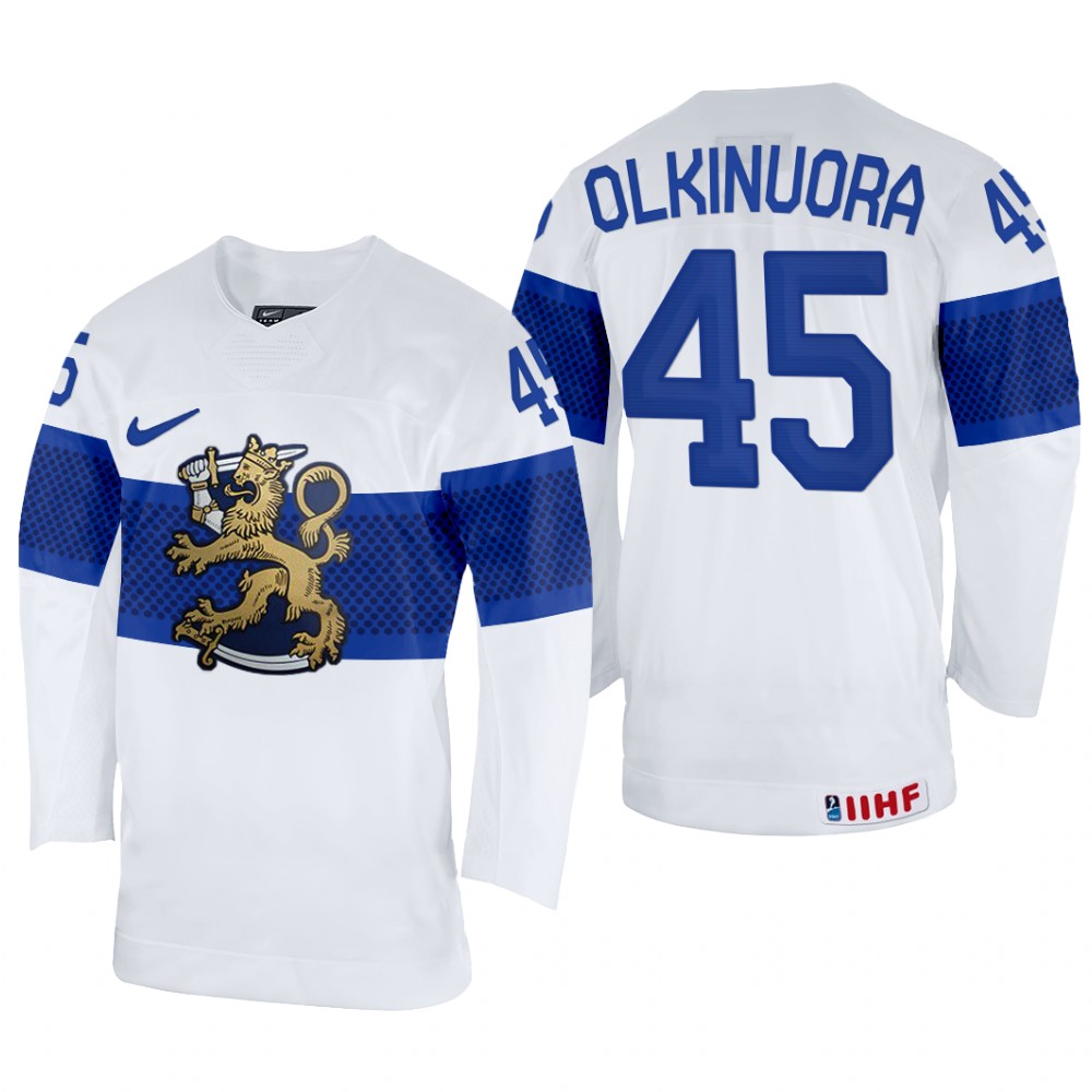Juho Olkinuora Finland White Home Jersey 2022 IIHF World Championship