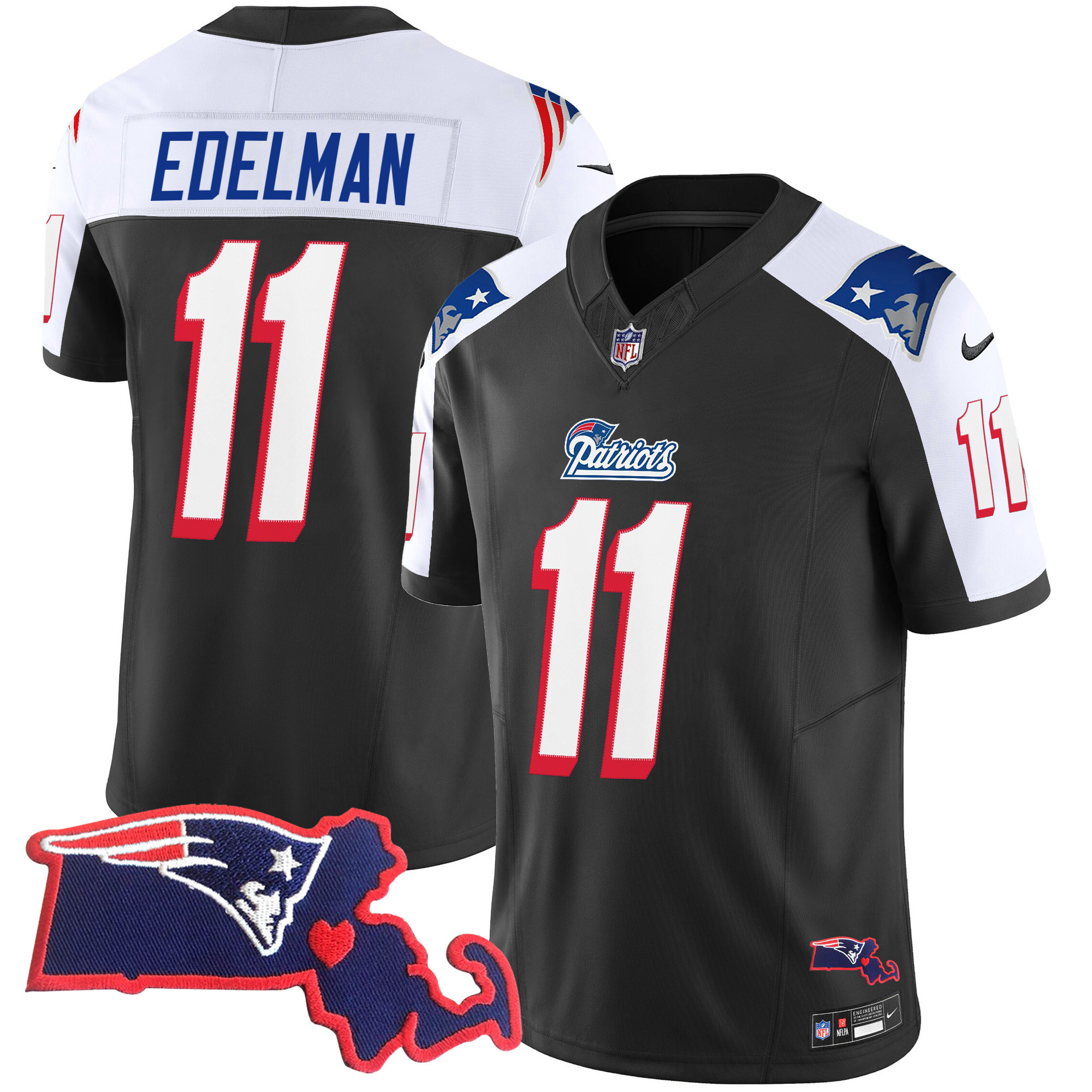 Julian Edelman Men's New England Patriots 1996 Throwback State Patch Vapor Black Alternate Jersey - All Stitched 