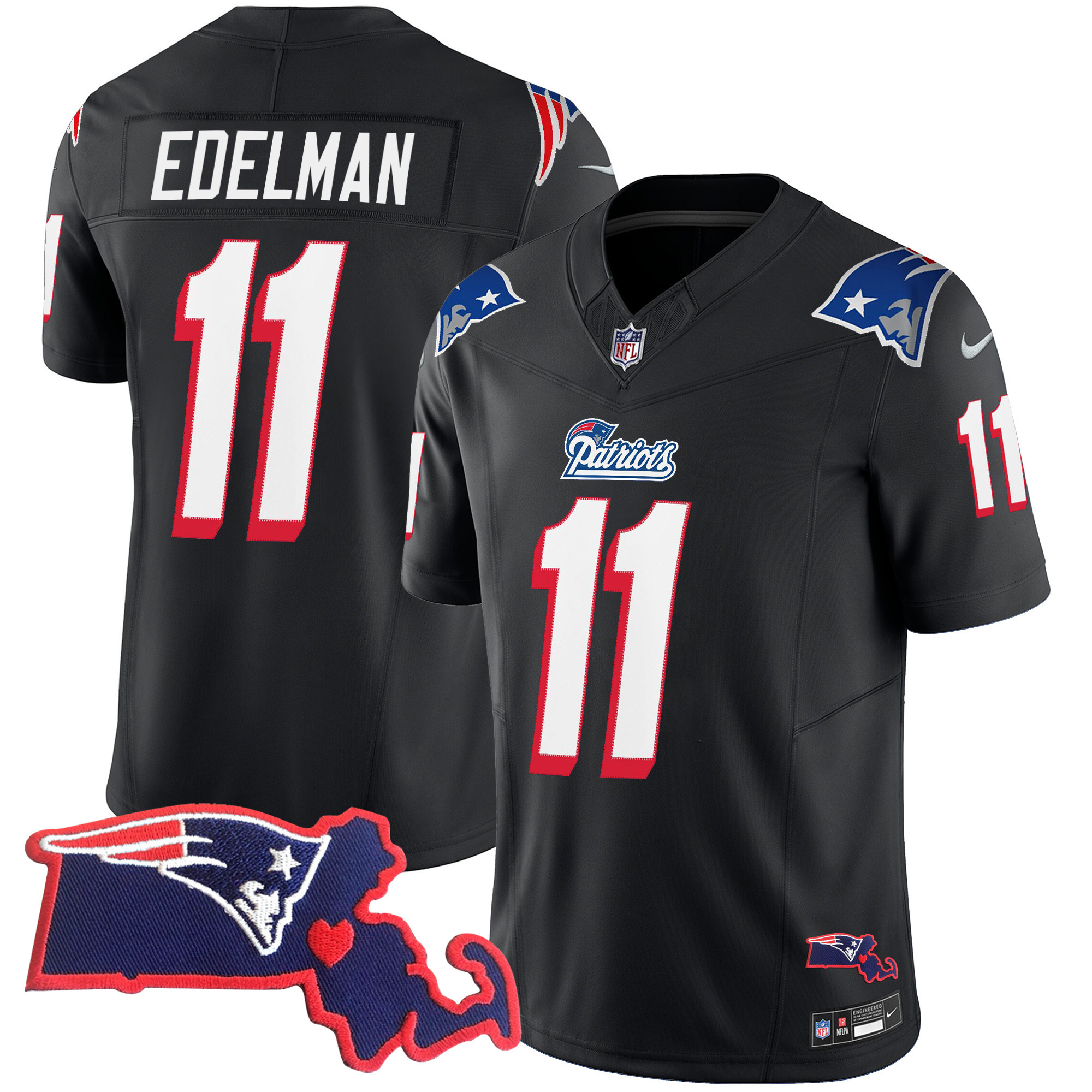 Julian Edelman Men's New England Patriots 1996 Throwback State Patch Vapor Black Jersey - All Stitched 