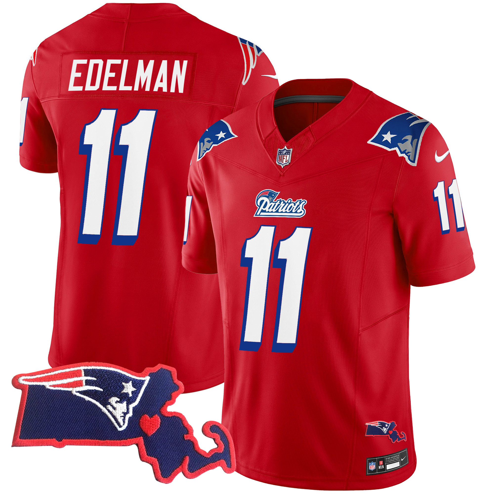 Julian Edelman Men's New England Patriots 1996 Throwback State Patch Vapor Red Jersey - All Stitched 