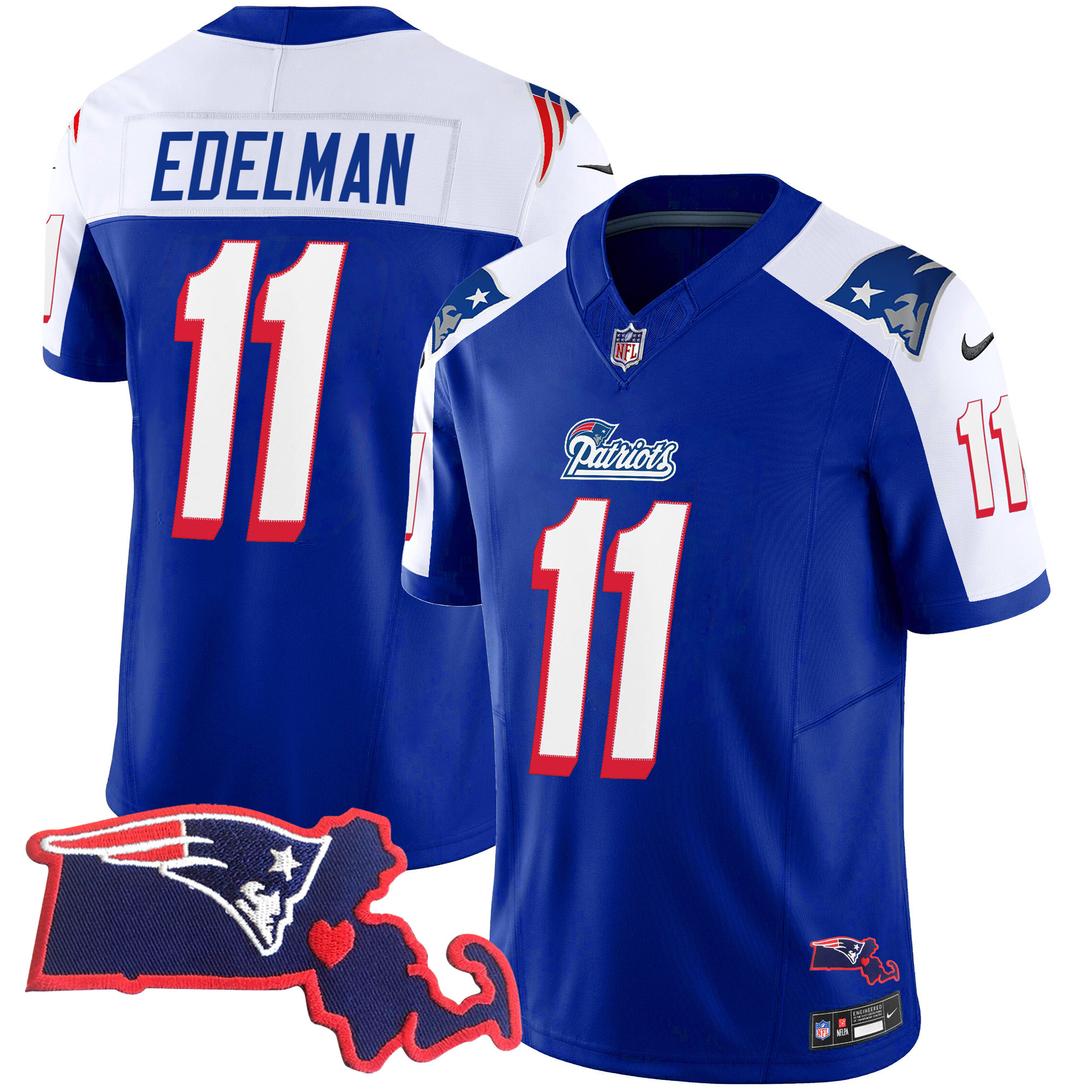 Julian Edelman Men's New England Patriots 1996 Throwback State Patch Vapor Royal Alternate Jersey - All Stitched 