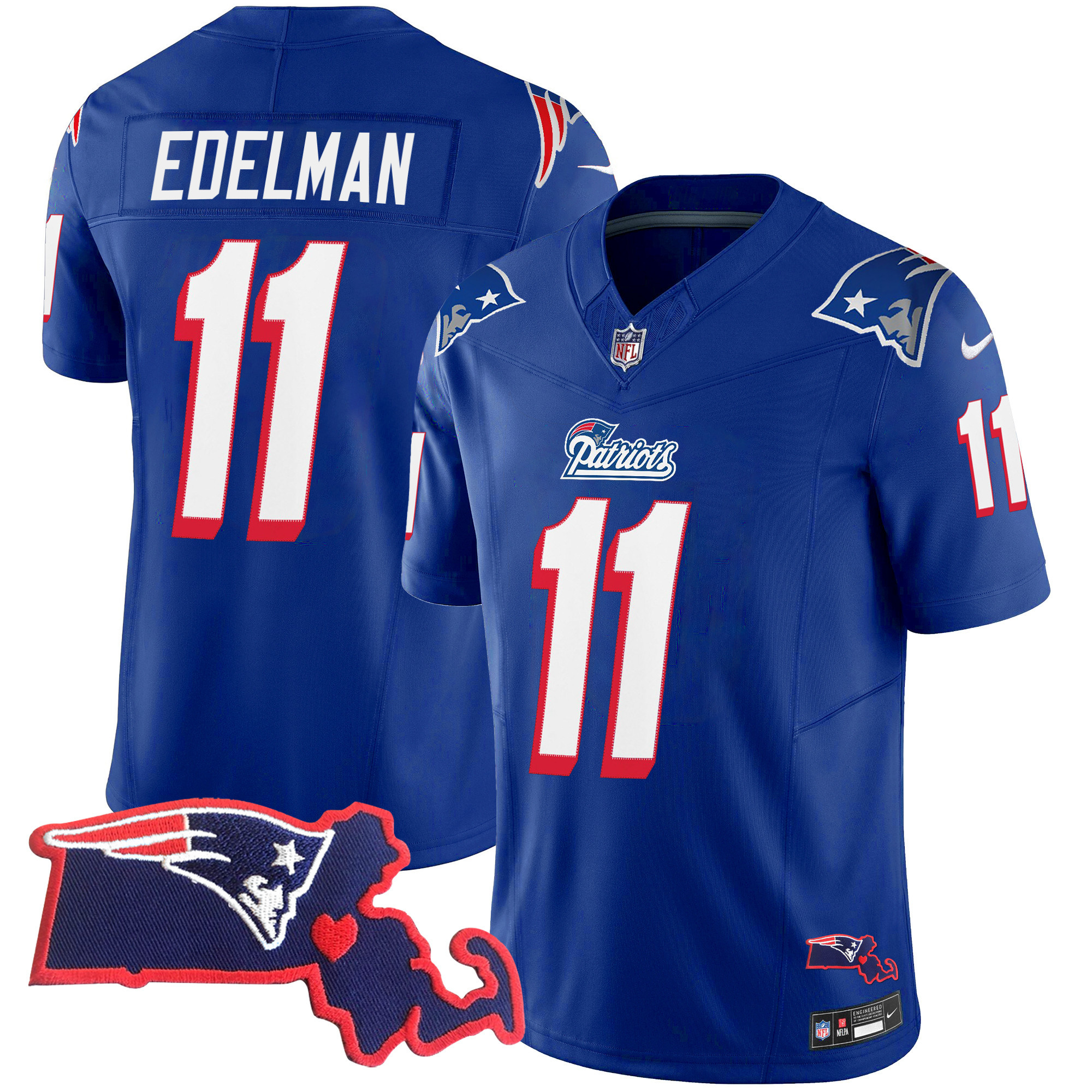 Julian Edelman Men's New England Patriots 1996 Throwback State Patch Vapor Royal Jersey - All Stitched 