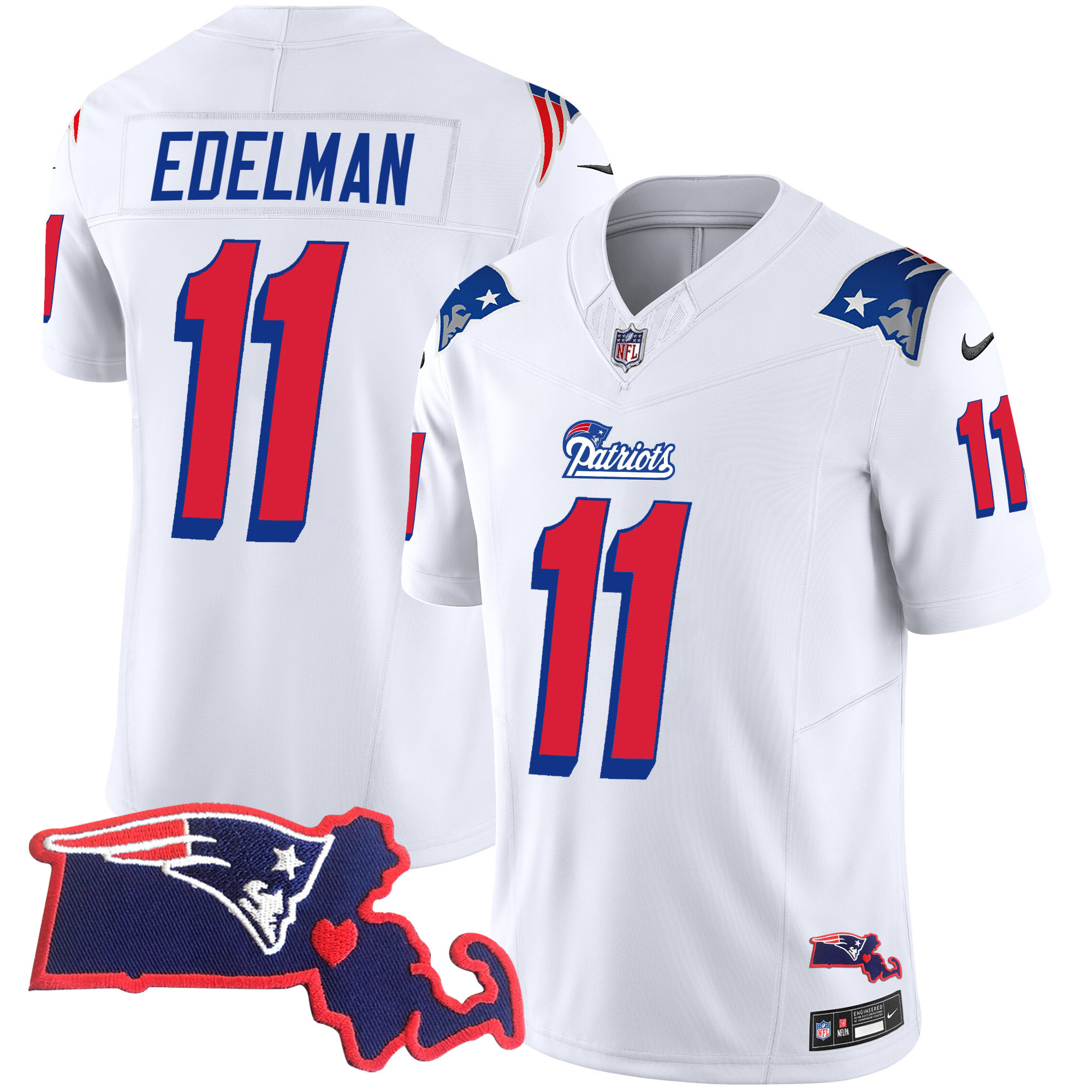 Julian Edelman Men's New England Patriots 1996 Throwback State Patch Vapor White Jersey - All Stitched 
