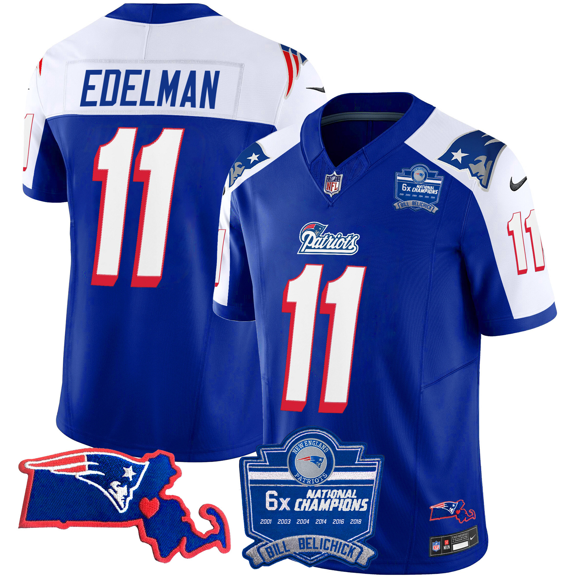 Julian Edelman Men's New England Patriots Bill Belichick 6x Champions Patch Vapor 1996 Alternate Jersey - All Stitched 