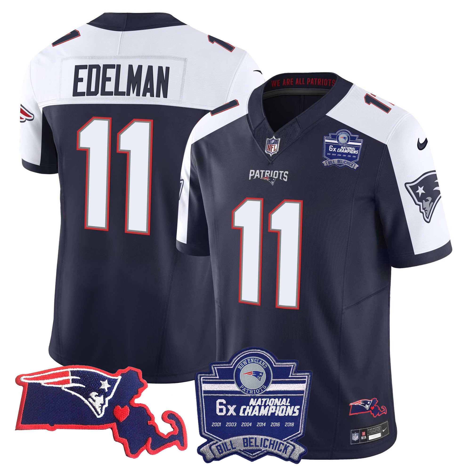 Julian Edelman Men's New England Patriots Bill Belichick 6x Champions Patch Vapor Alternate Jersey - All Stitched 