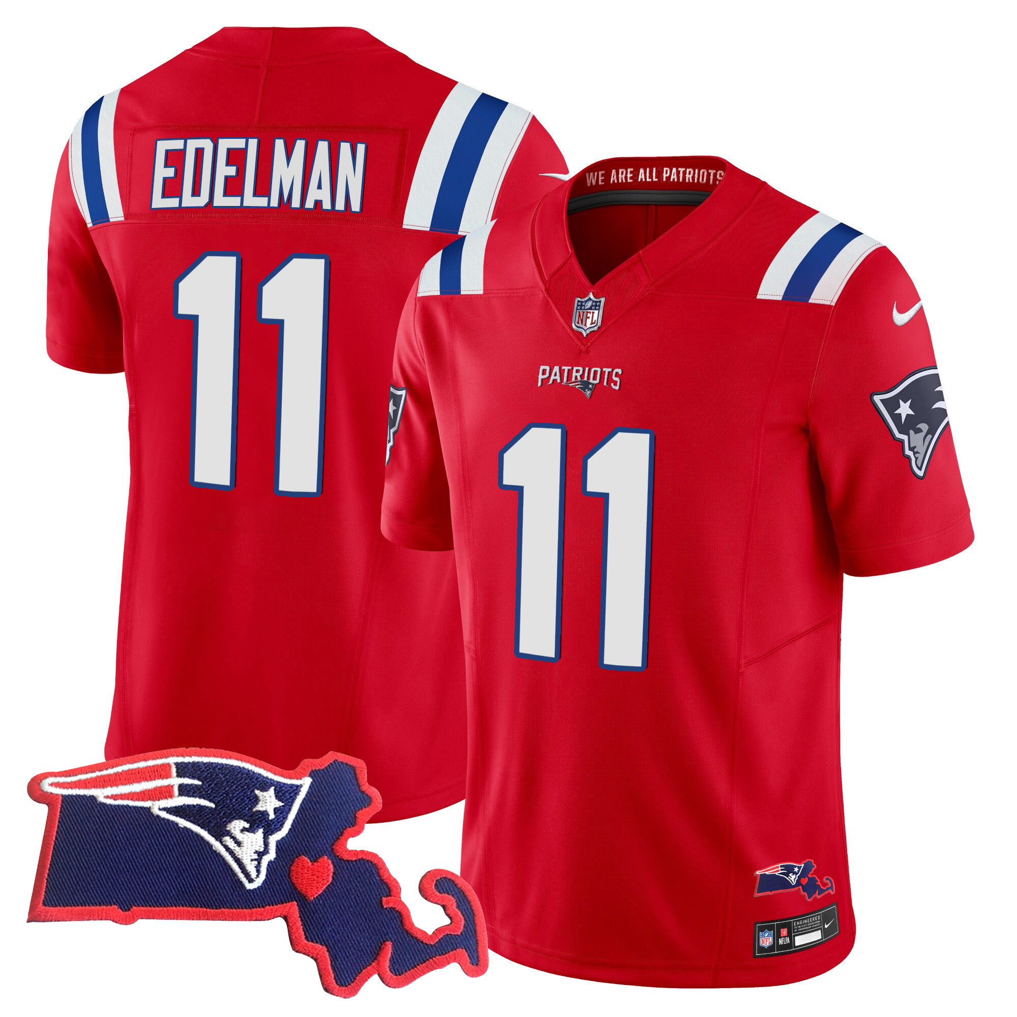 Julian Edelman Men's New England Patriots Bill Belichick "SB 36, 38, 39, 49, 51 Champions" Vapor Red Jersey - All Stitched 