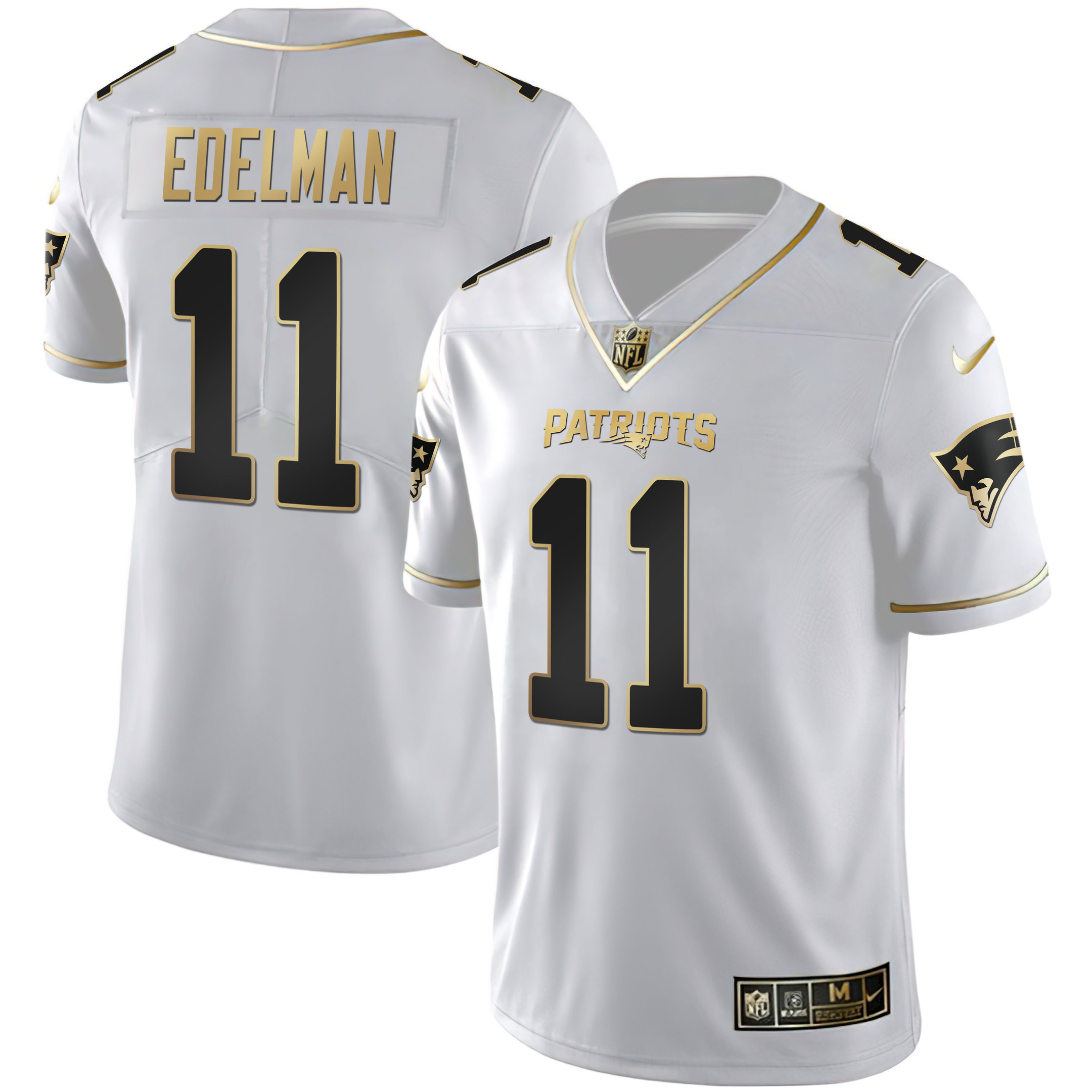 Julian Edelman Men's New England Patriots White Gold & Black Gold White Gold Jersey - All Stitched 